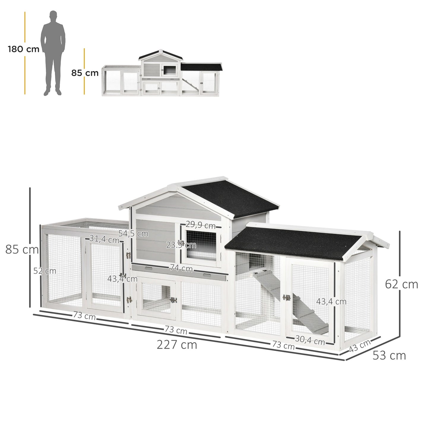 Small Animal Double Storey Spruce Wood Stall with outdoor enclosure