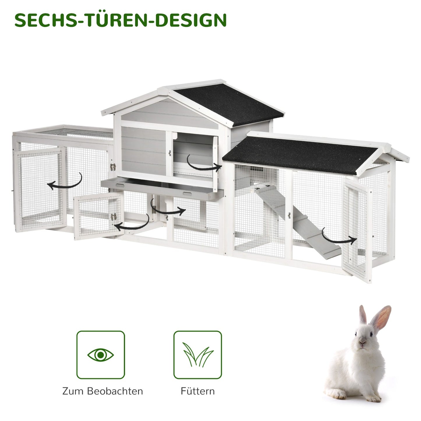 Small Animal Double Storey Spruce Wood Stall with outdoor enclosure