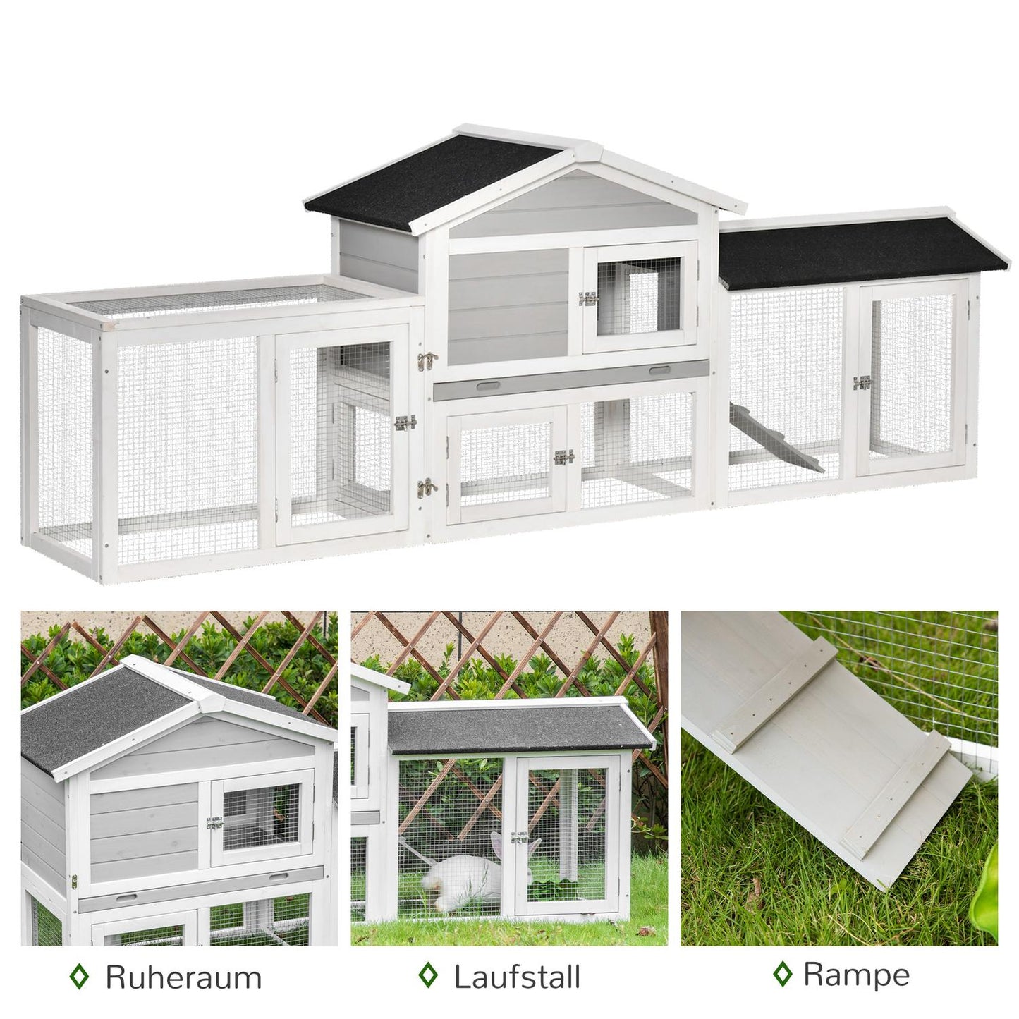 Small Animal Double Storey Spruce Wood Stall with outdoor enclosure