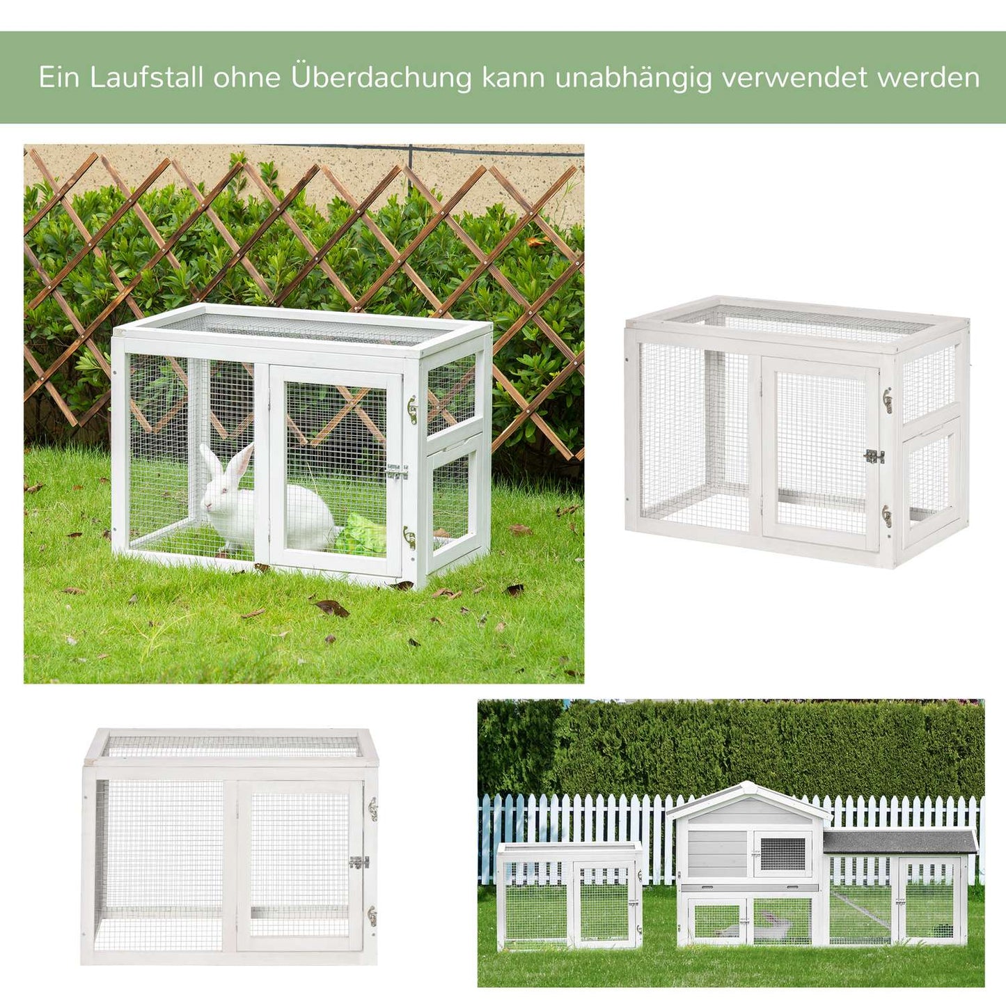 Small Animal Double Storey Spruce Wood Stall with outdoor enclosure