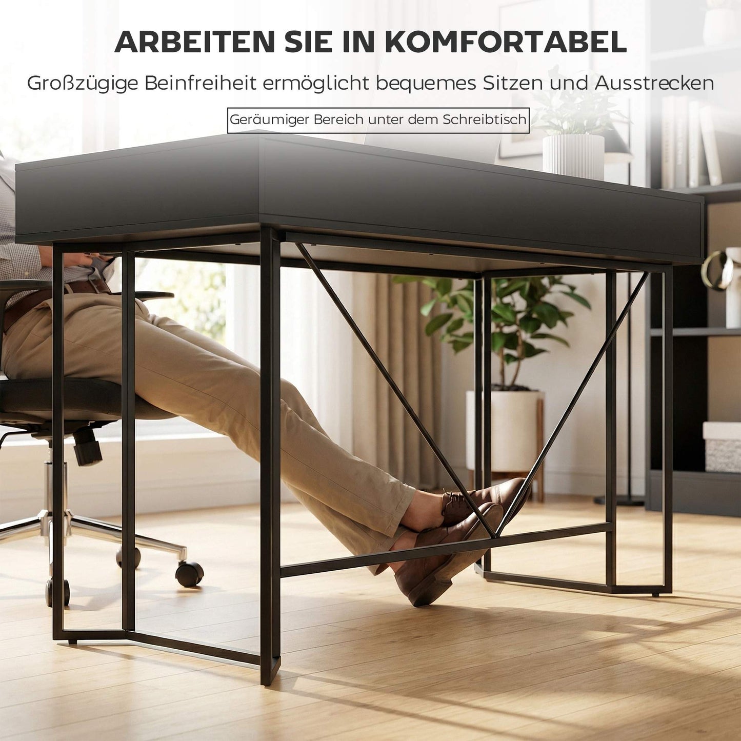 Small Black Computer Desk with Drawers, 120 cm