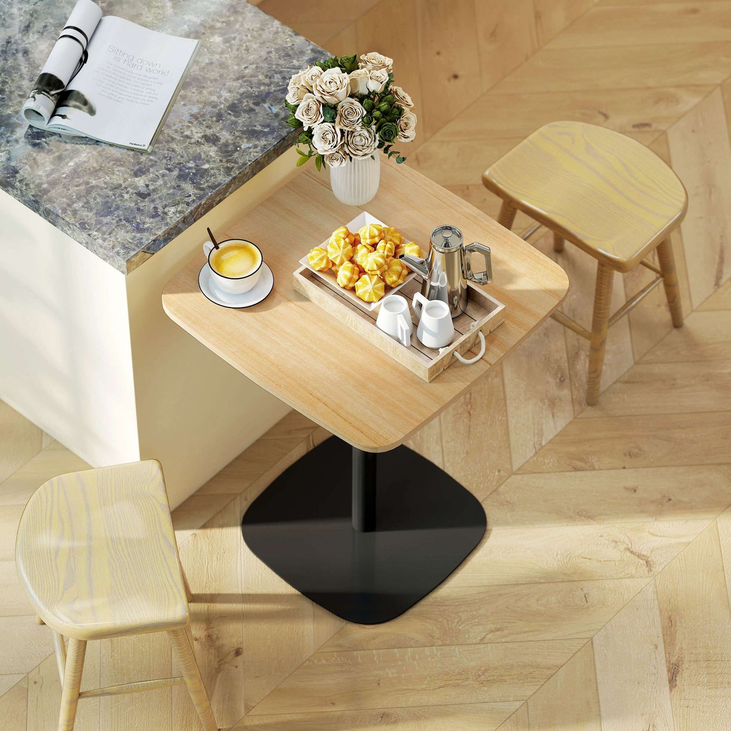 Small Dining Table, 60 cm Square, MDF Top, Steel Base