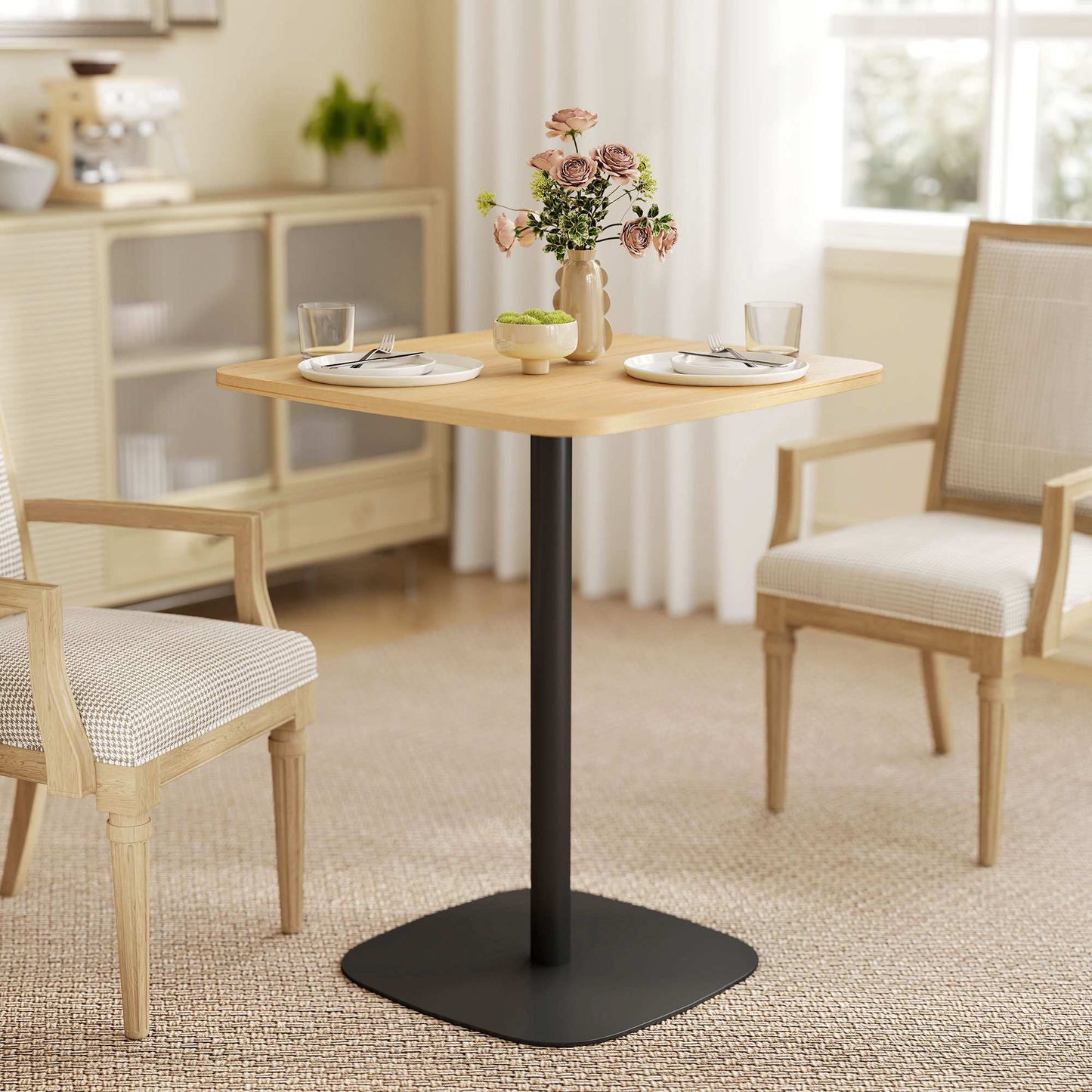 Small Dining Table, 60 cm Square, MDF Top, Steel Base
