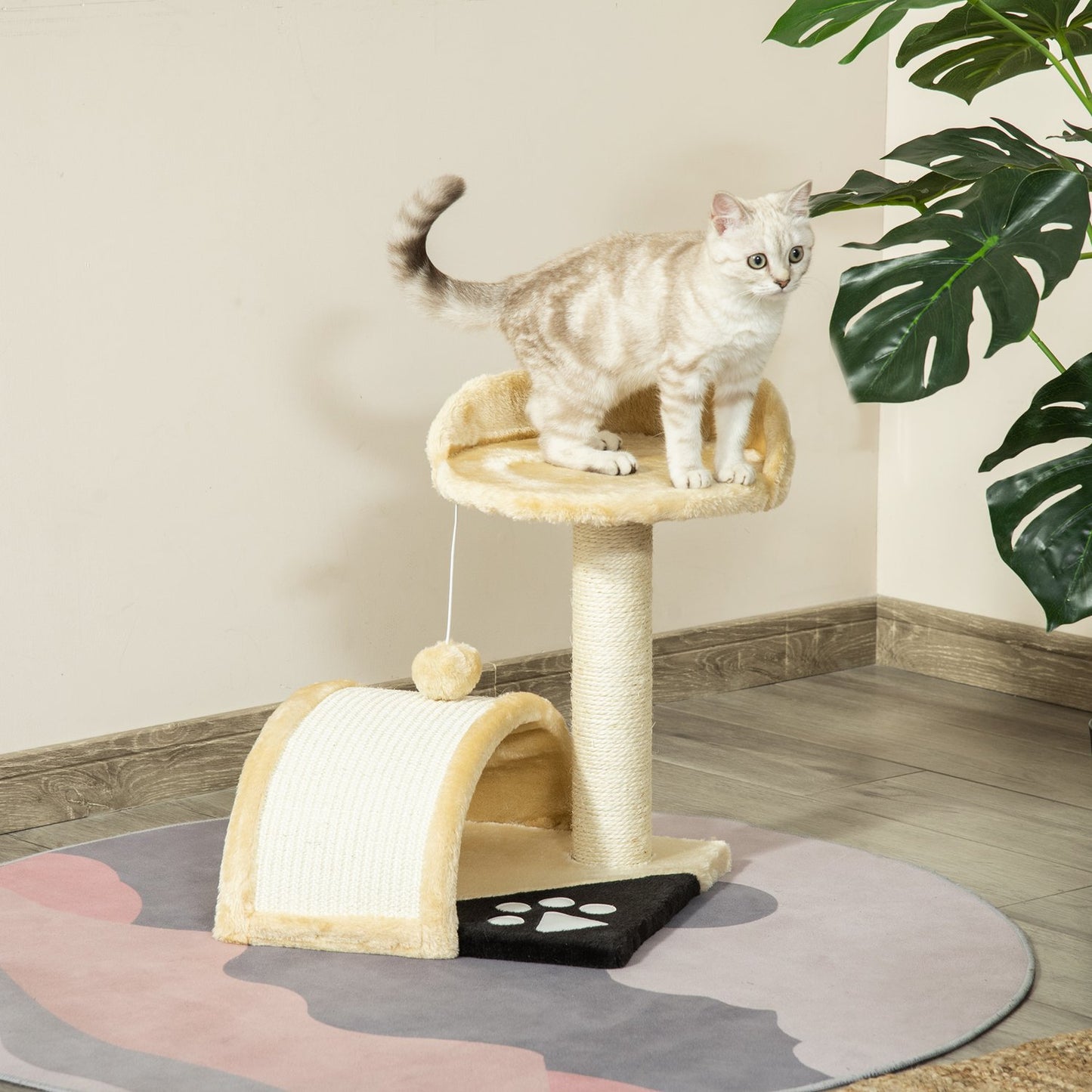 Cat scratching post with sisal rope, Beige, 35.5x37x46cm