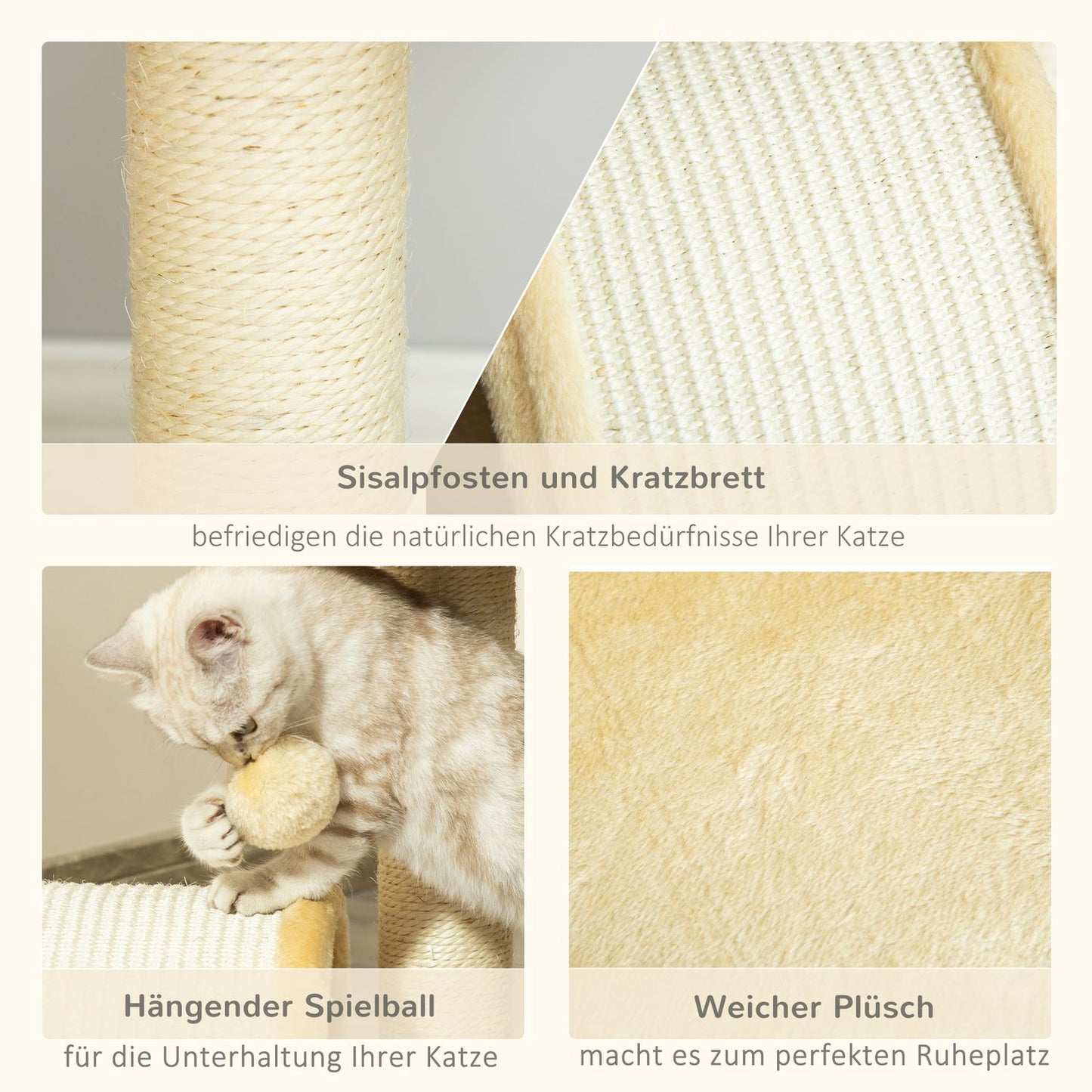 Cat scratching post with sisal rope, Beige, 35.5x37x46cm