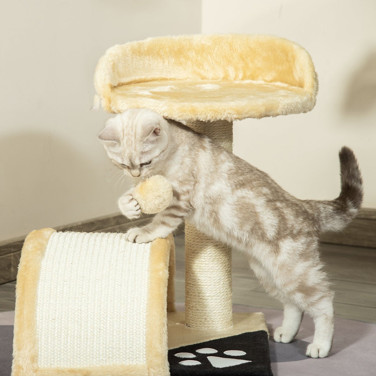 Cat scratching post with sisal rope, Beige, 35.5x37x46cm
