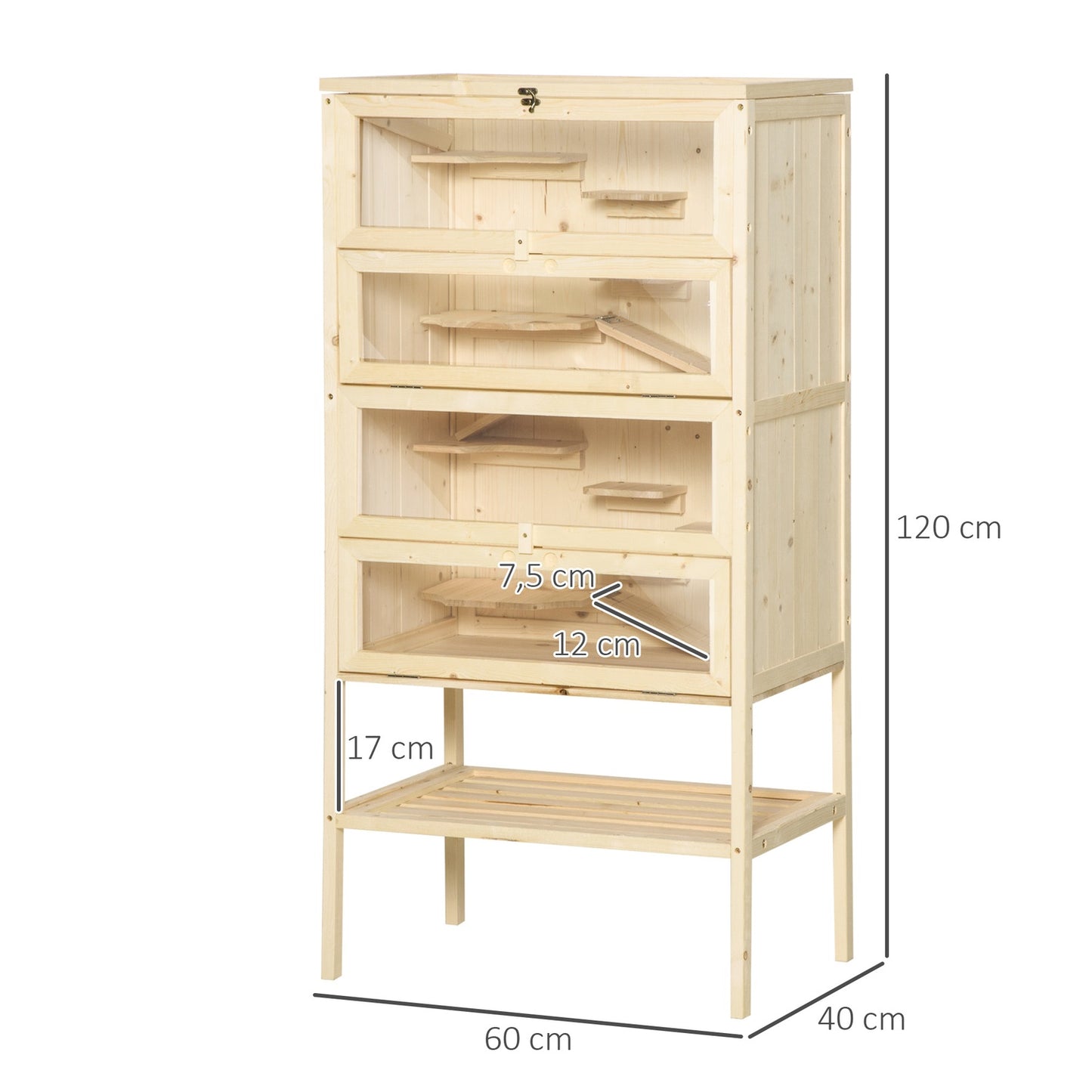 Small animal cage with mesh roof; 5-level Wood Hutch