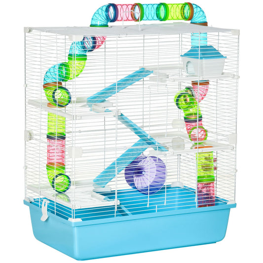 Small animal cage with ramp, running wheels, 59x36x69 cm
