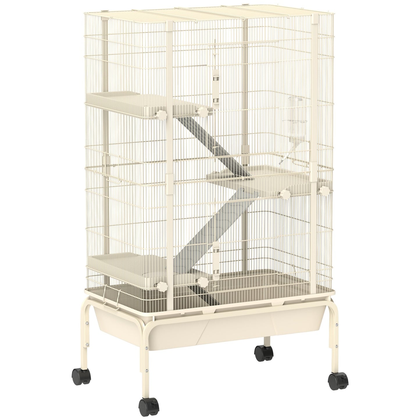 Beige cage for small animals with accessories and pull-out tray