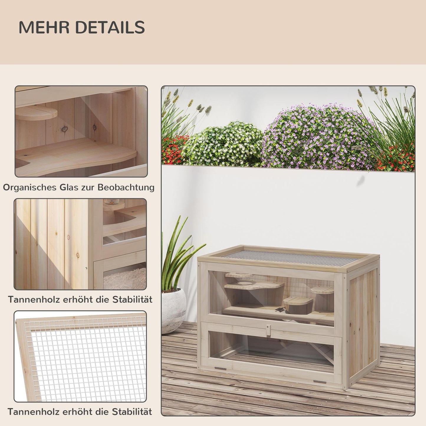 Small animal cage in wood, 60 x 35 x 42 cm