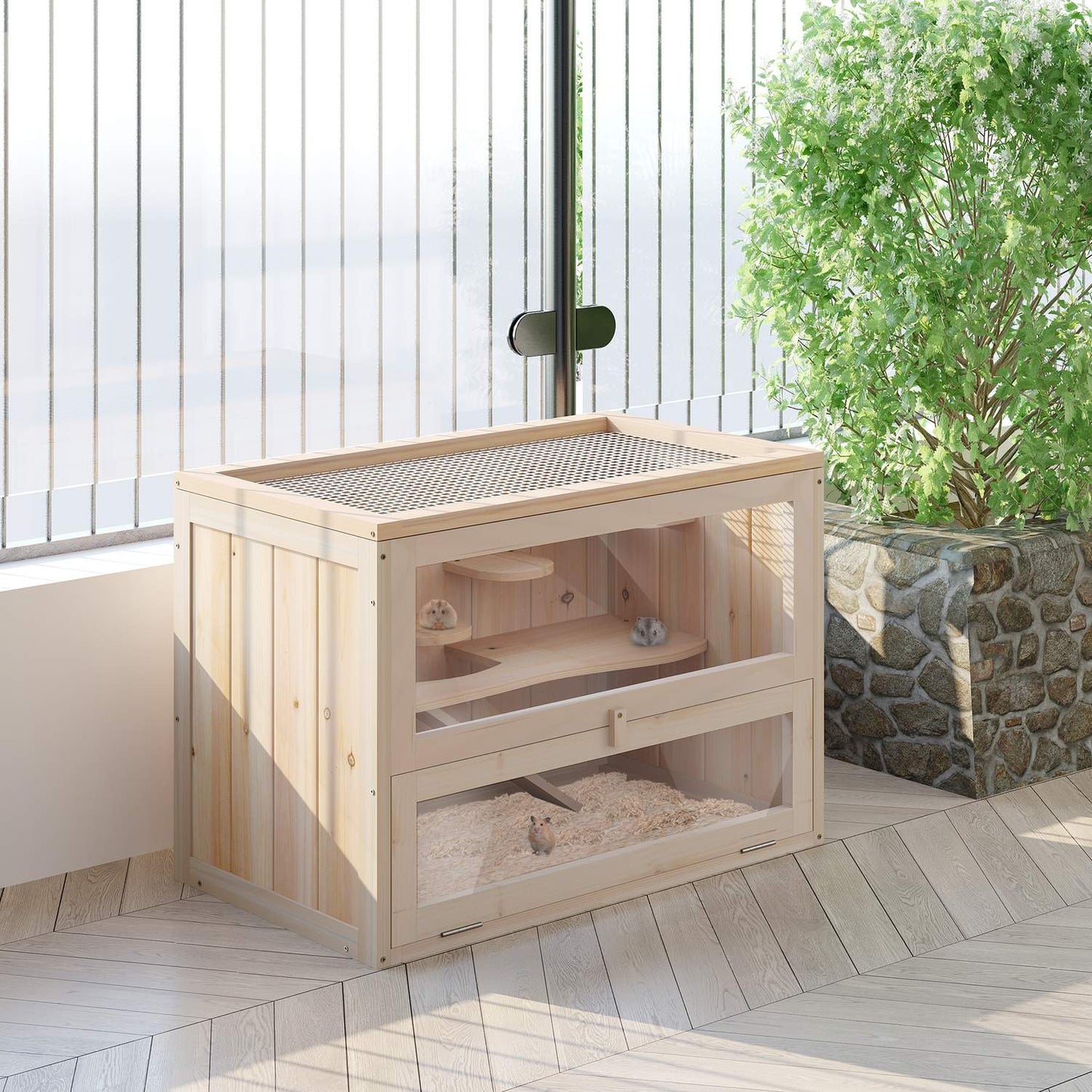 Small animal cage in wood, 60 x 35 x 42 cm