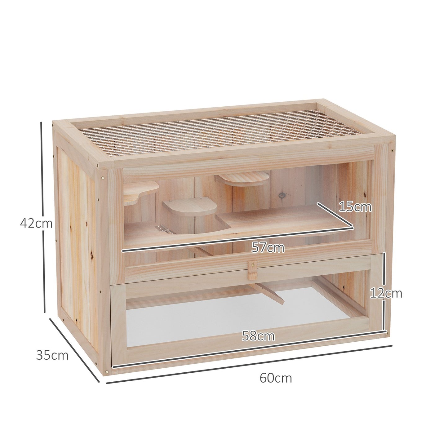 Small animal cage in wood, 60 x 35 x 42 cm
