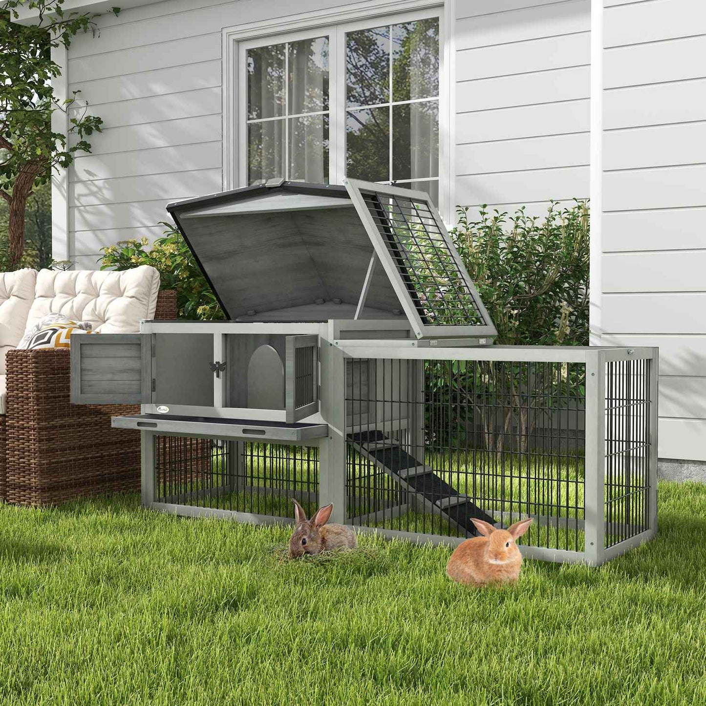 Guinea pig enclosure - Winterproof, spruce, 150x52x68 cm