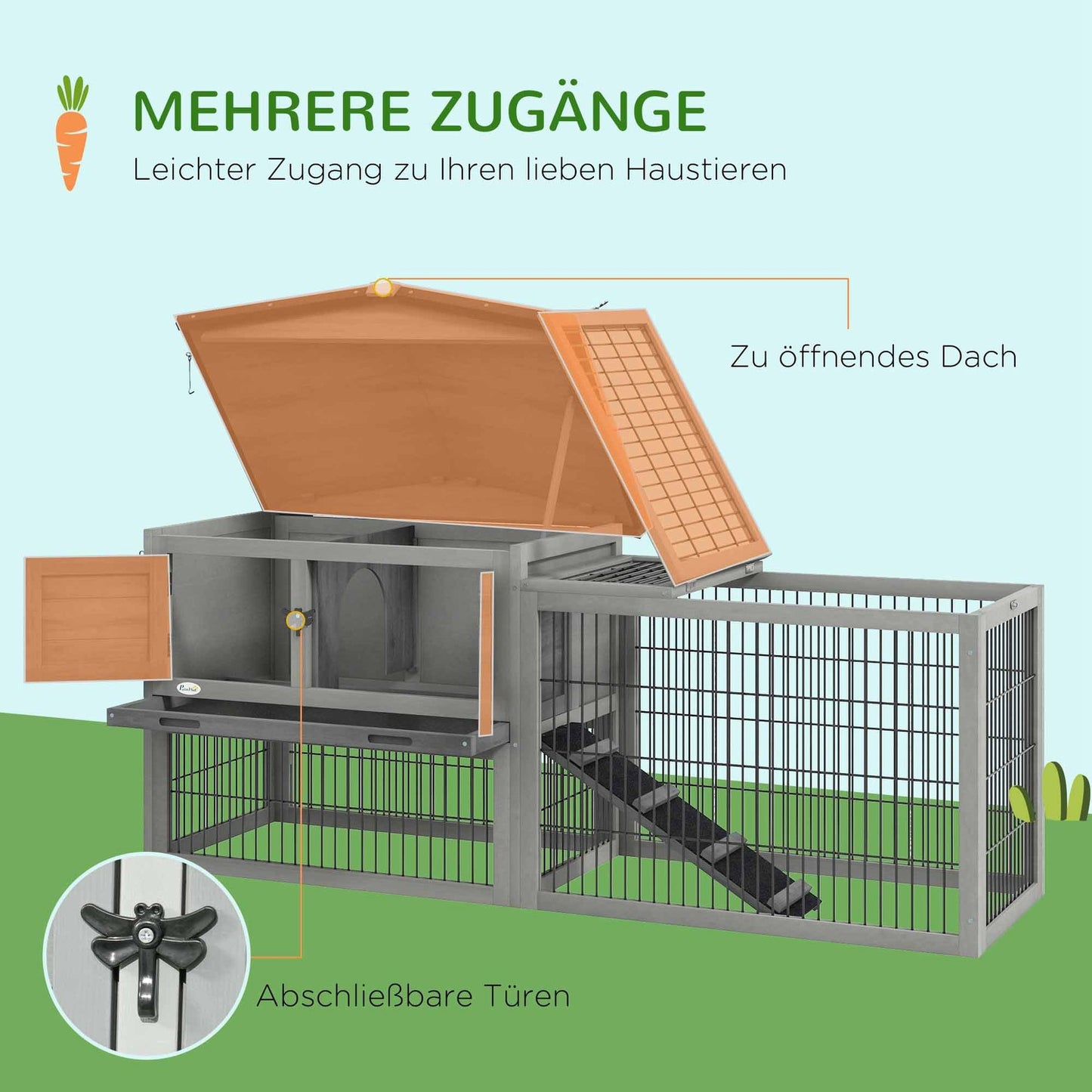 Guinea pig enclosure - Winterproof, spruce, 150x52x68 cm