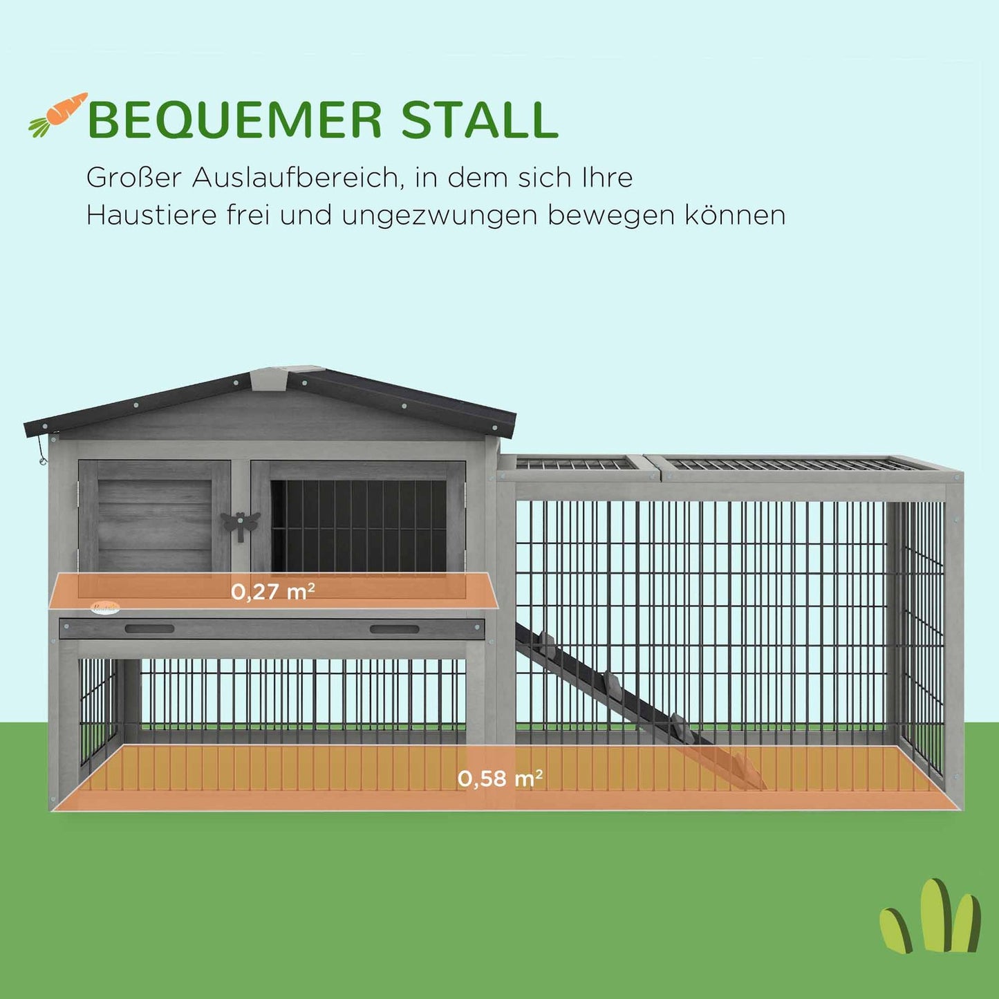 Guinea pig enclosure - Winterproof, spruce, 150x52x68 cm