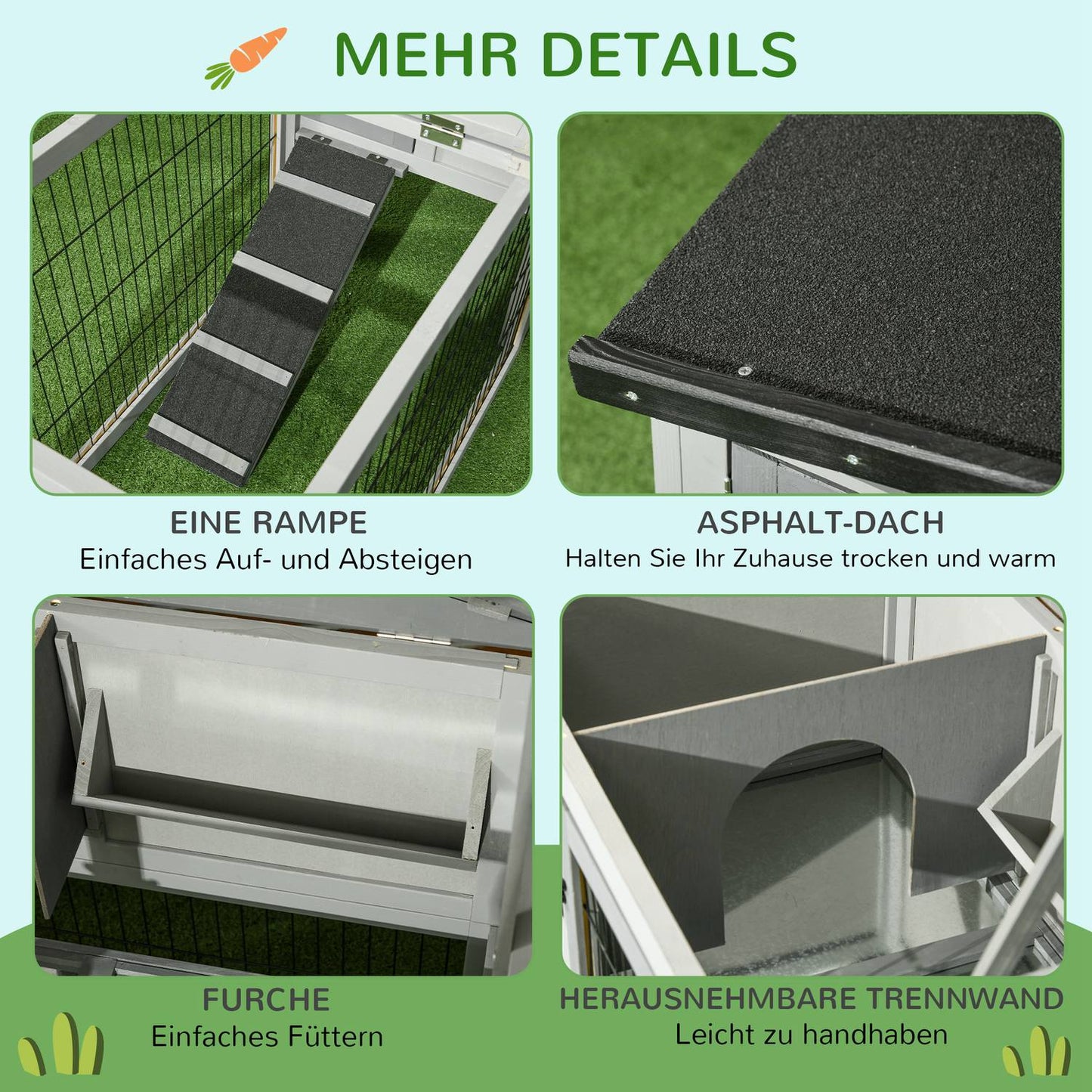 Guinea pig enclosure - Winterproof, spruce, 150x52x68 cm