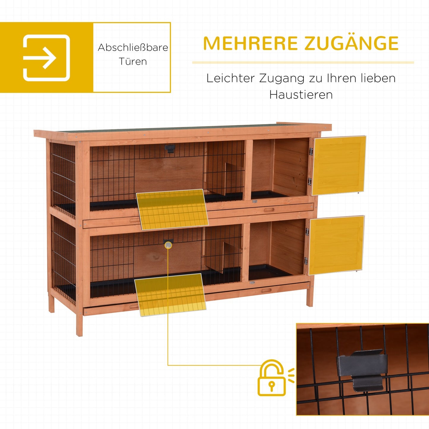 Double decker guinea pig cage, spruce, 136.4 x 50 x 93 cm