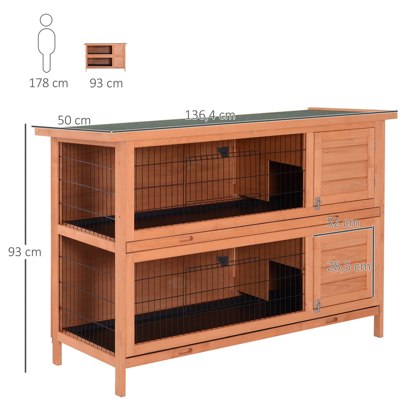 Double decker guinea pig cage, spruce, 136.4 x 50 x 93 cm