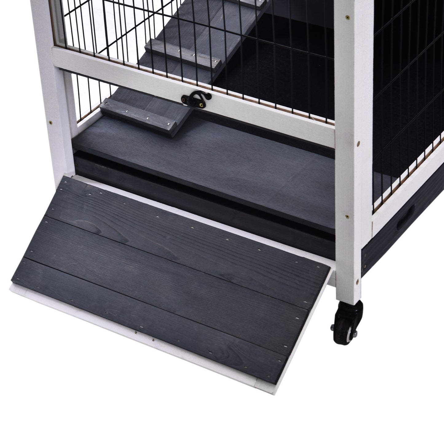 Mobile cage for guinea pigs, fir wood, dark grey/white, 90x53x59cm