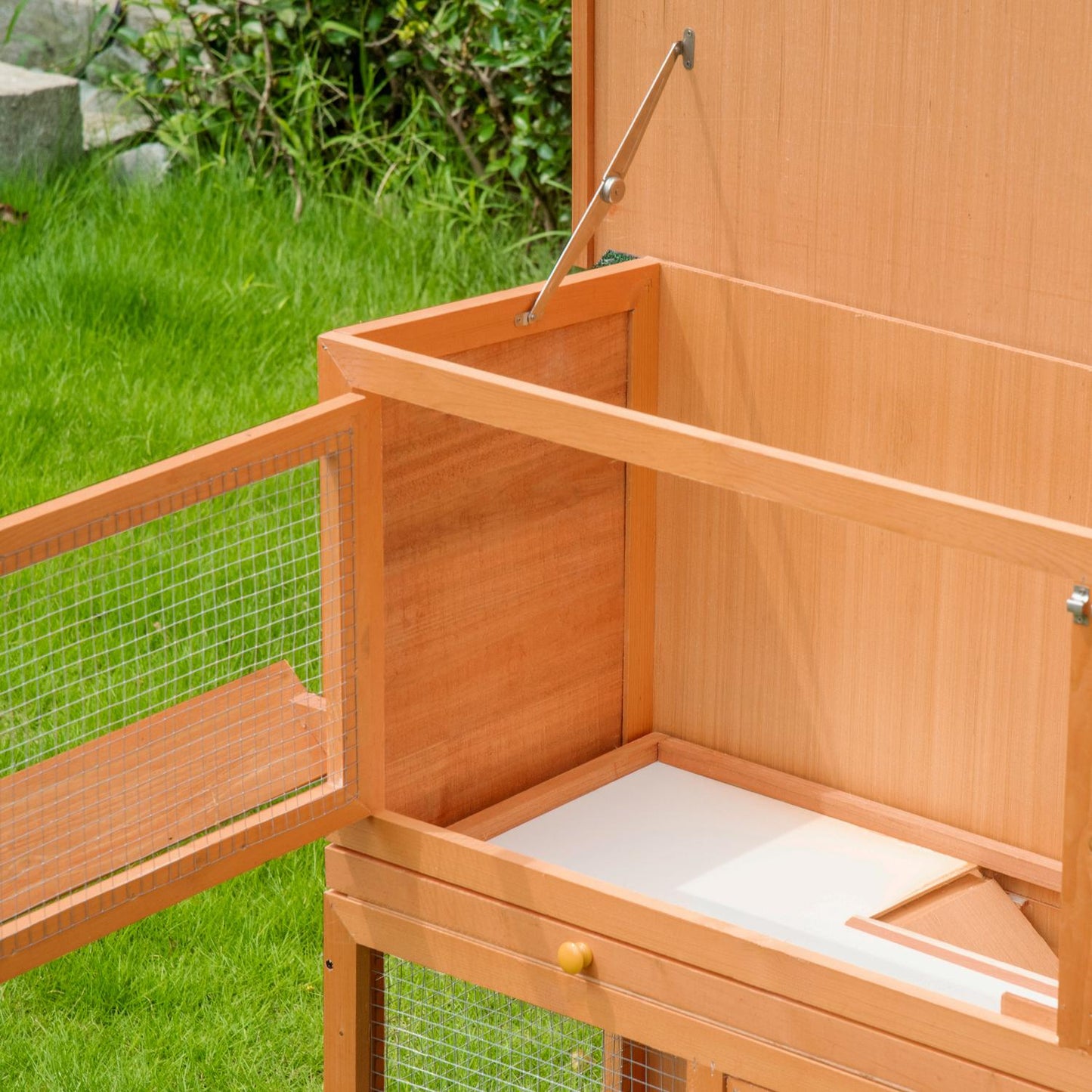 Guinea pig hut with roof, double deck fir, yellow