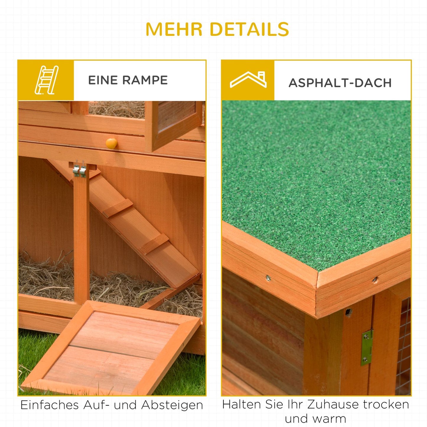 Guinea pig hut with roof, double deck fir, yellow