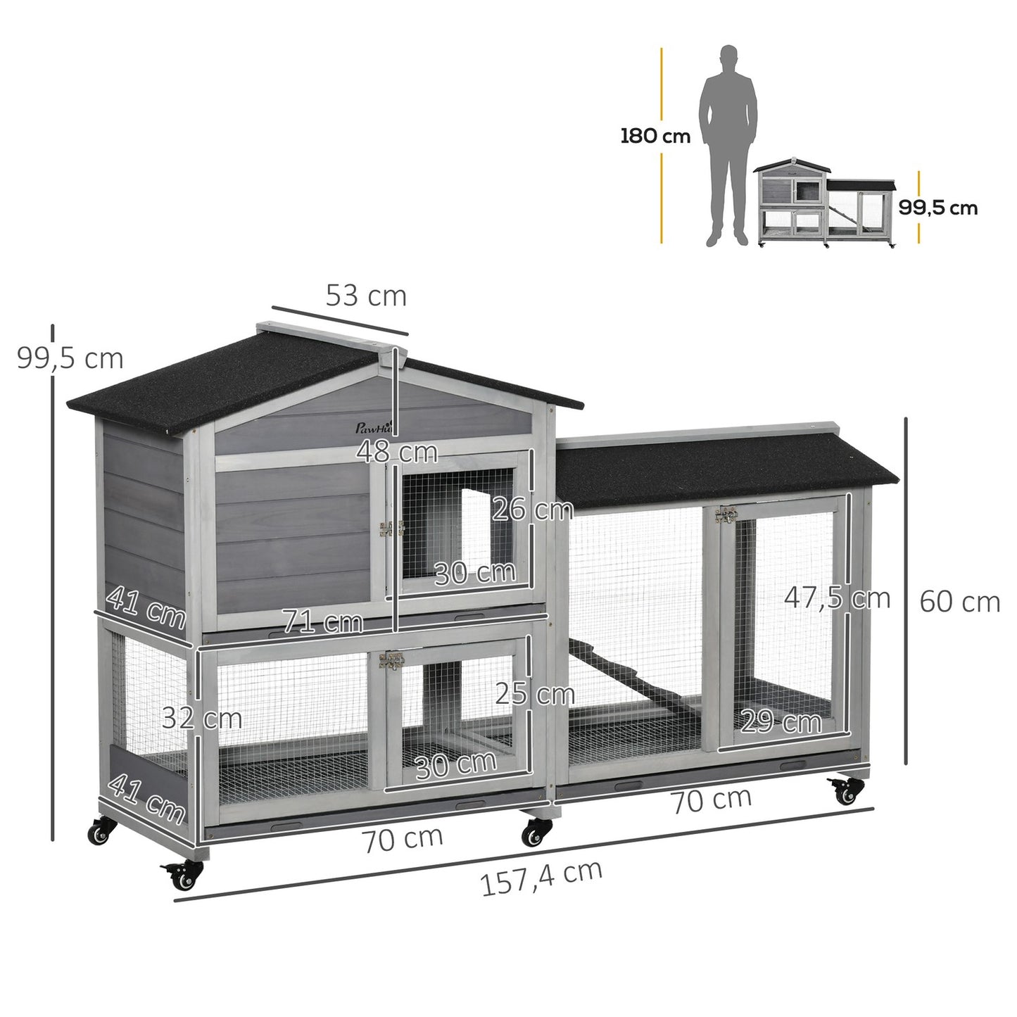 Outdoor Small Animal House, Double Floor Spruce Wood, 157x53x99 cm