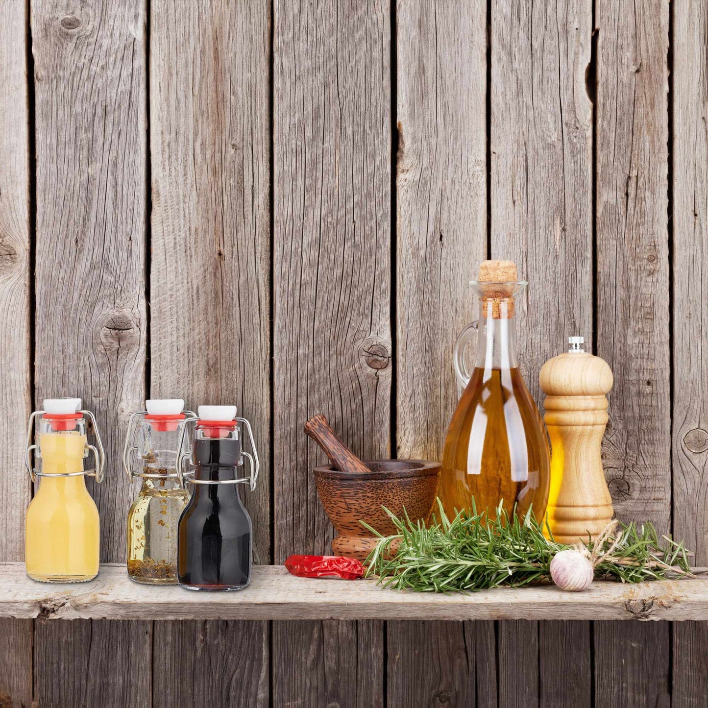Small bottles with swing top set