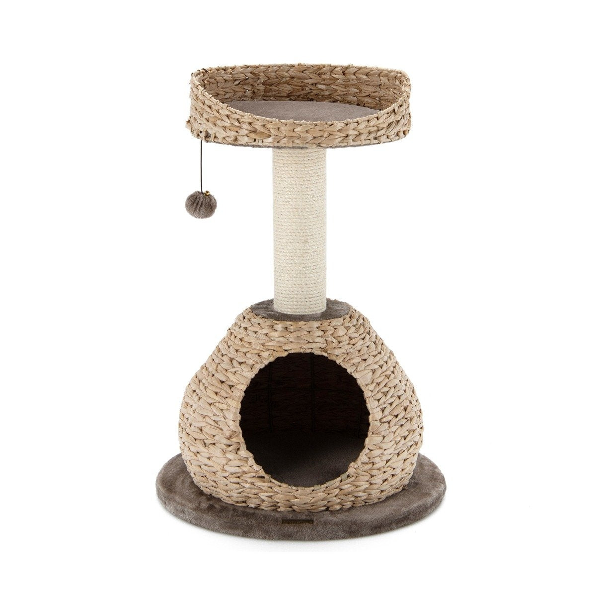 Small cat tree with cave & natural sisal & handmade basket φ 48 x 70.5 cm