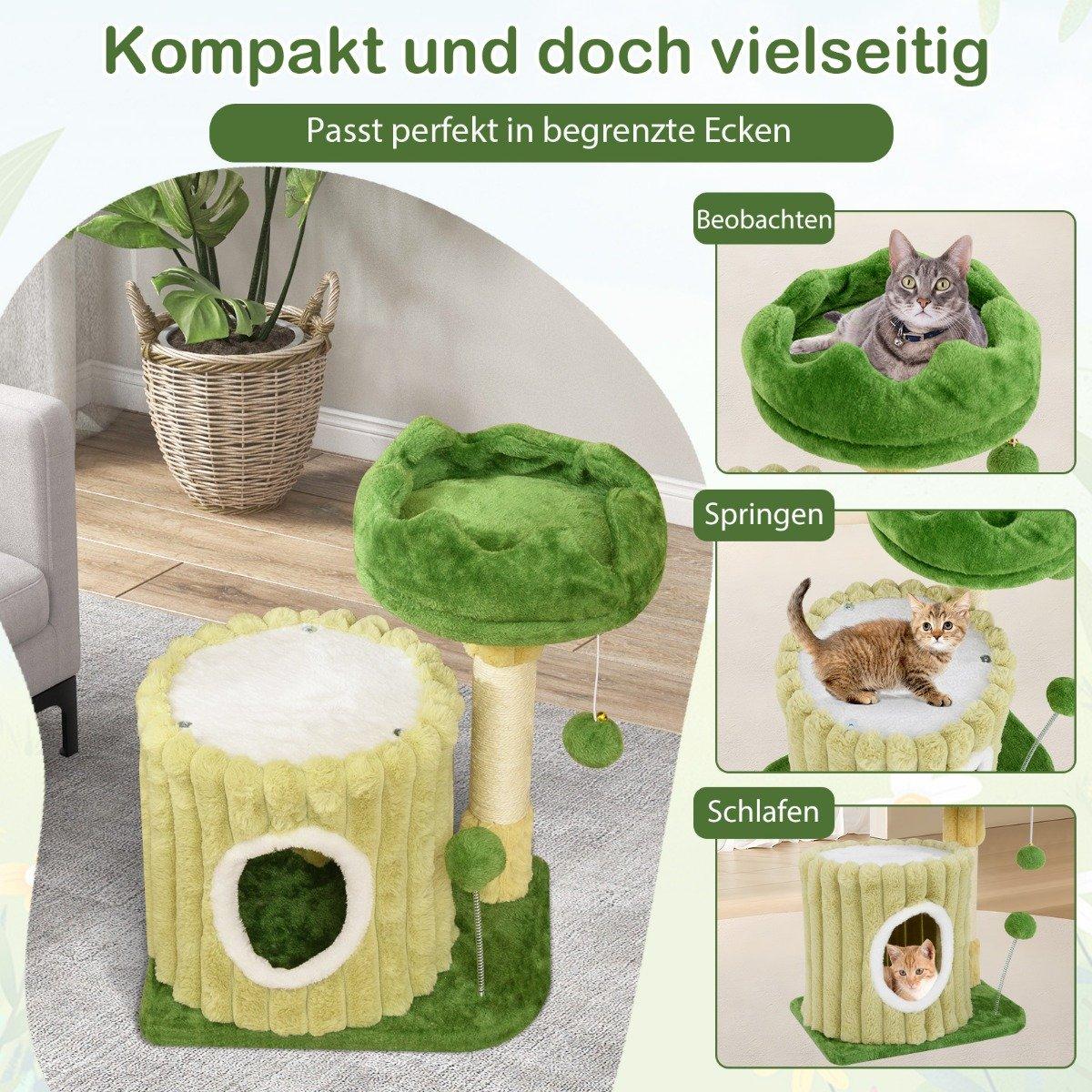 Small scratching post cat tree with platform sisal scratching post cat cave & 2 balls green