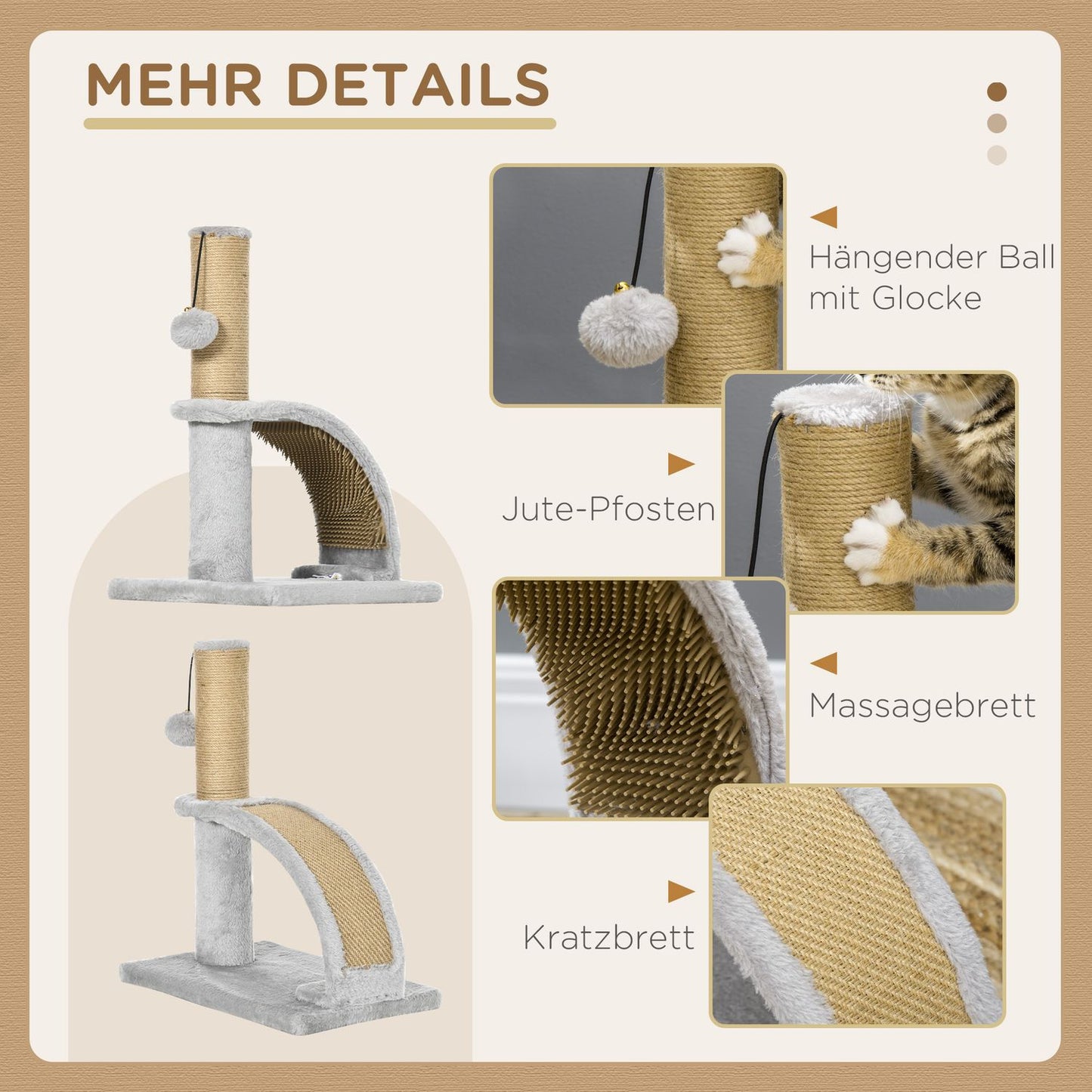 Cat Scratching Post, Gray - Includes massage board and cushion