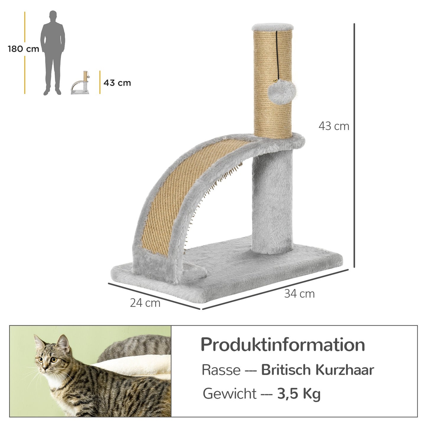 Cat Scratching Post, Gray - Includes massage board and cushion