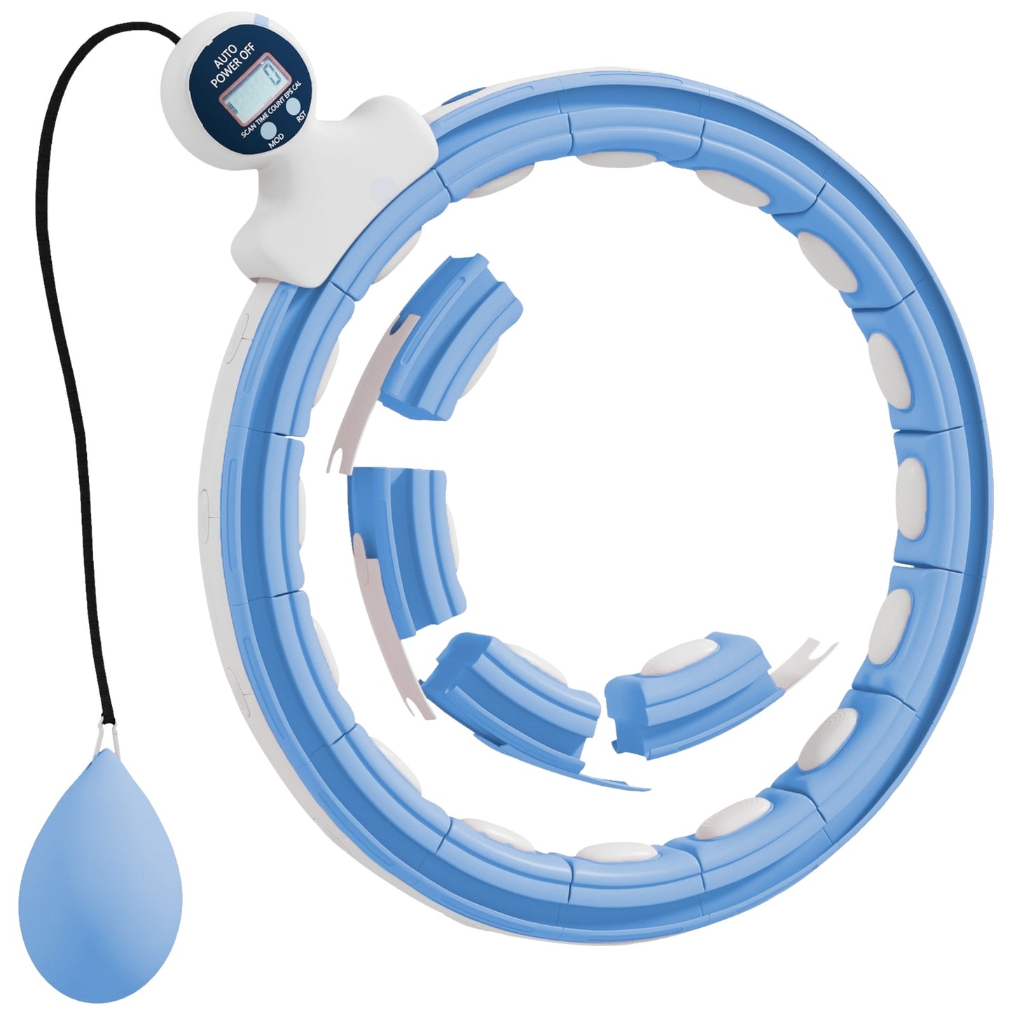 Smart Hula Hoop Adults with Weight Ball Counter 16 Knots (76-113cm) Light Blue