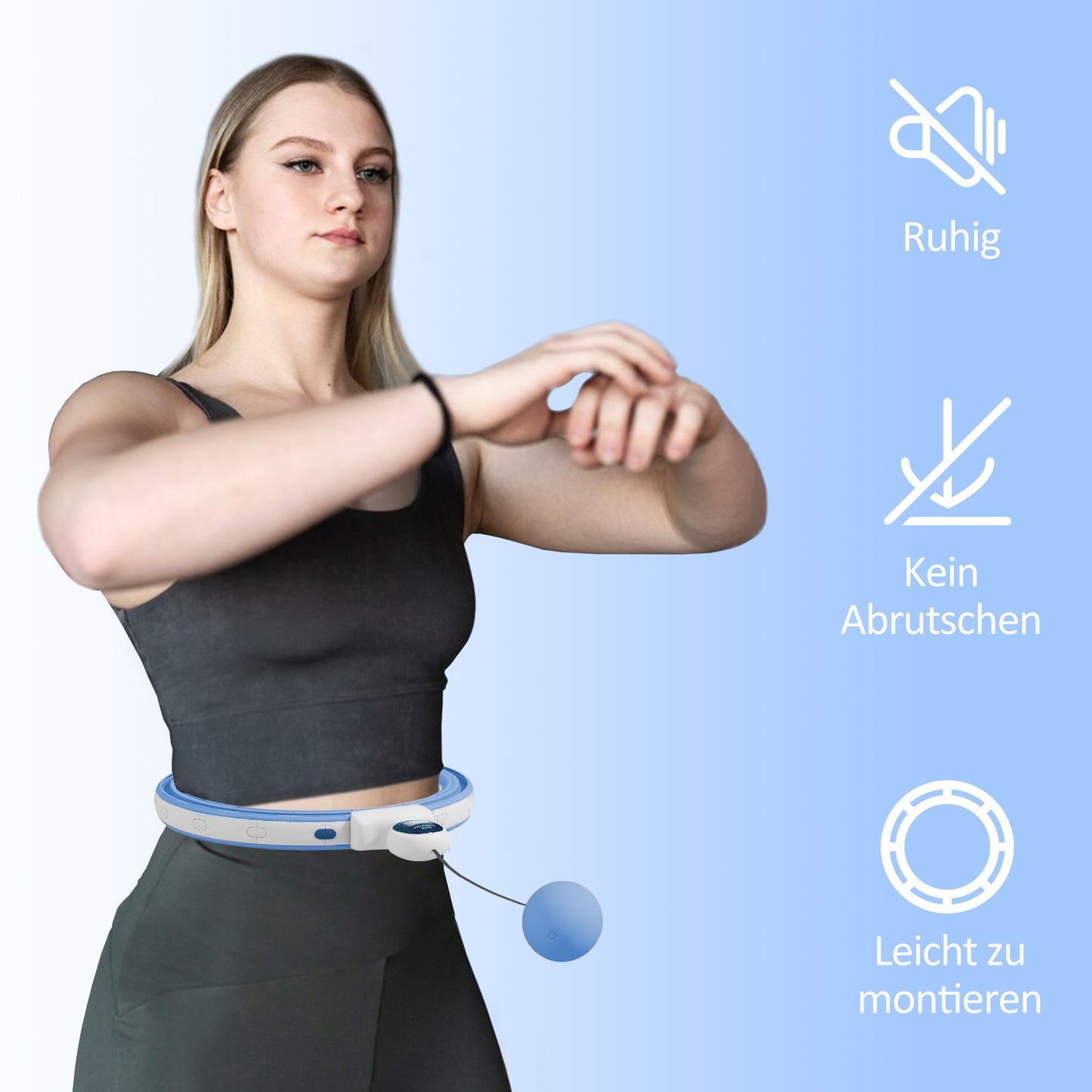 Smart Hula Hoop Adults with Weight Ball Counter 16 Knots (76-113cm) Light Blue