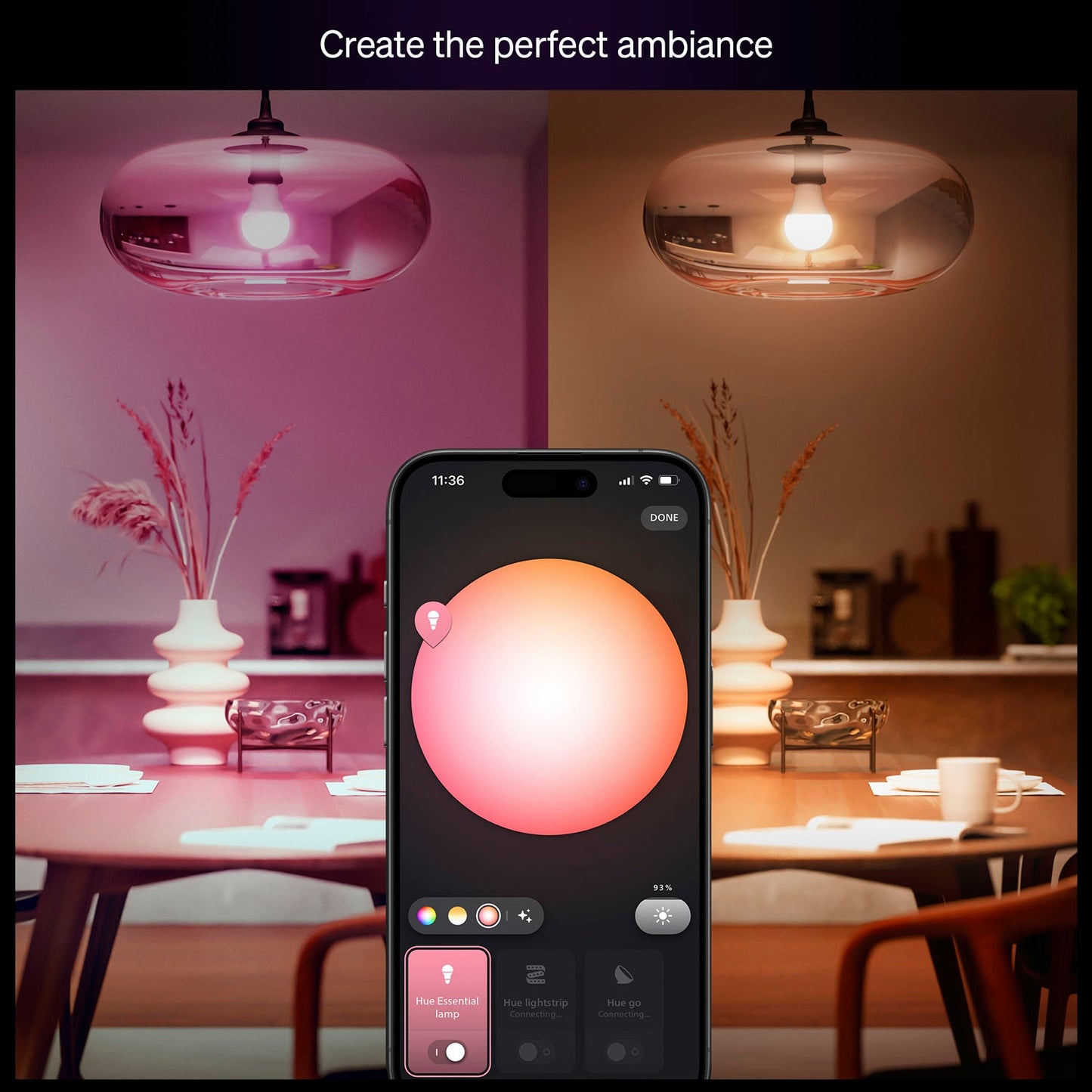 Smart Lighting Starter Kit, White & Color Ambiance, 2x E27 Bulbs + Bridge