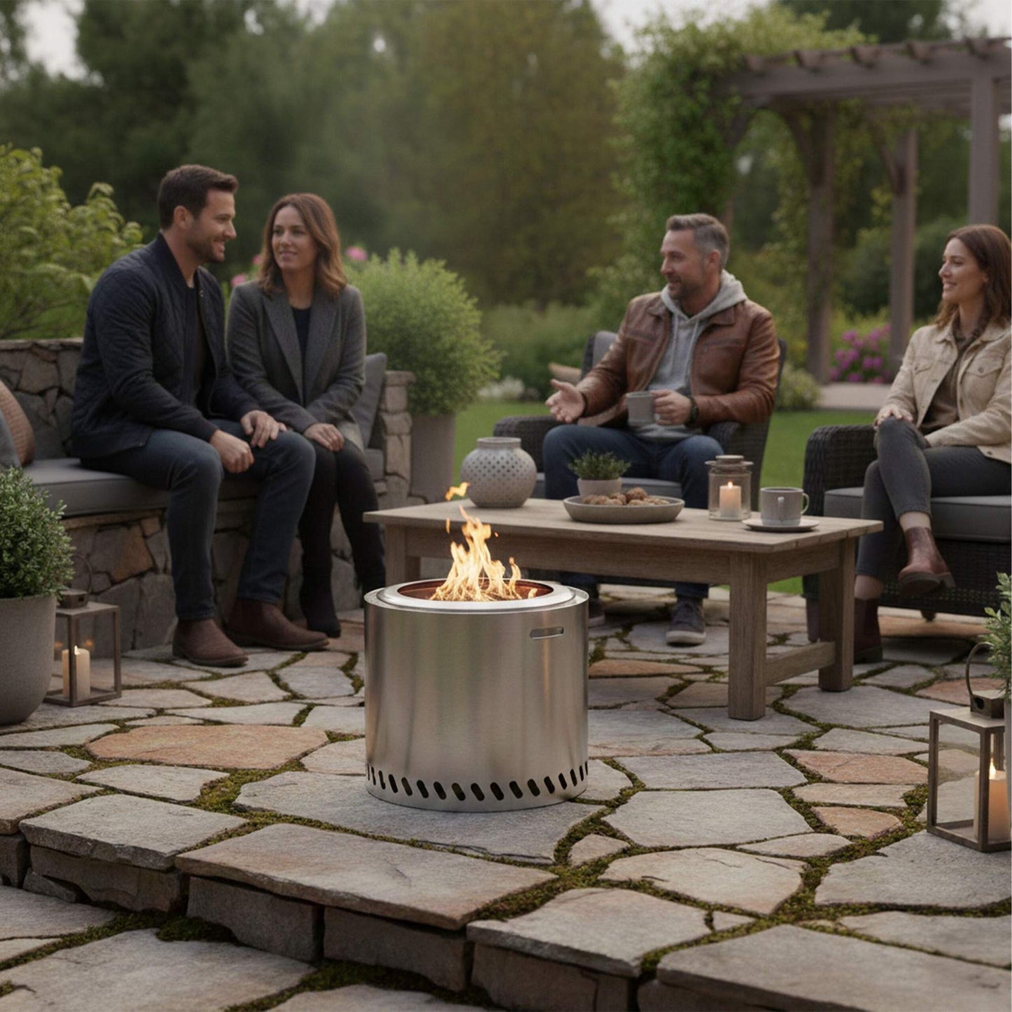Smoke-Free Stainless Steel Fire Bowl, 38 cm
