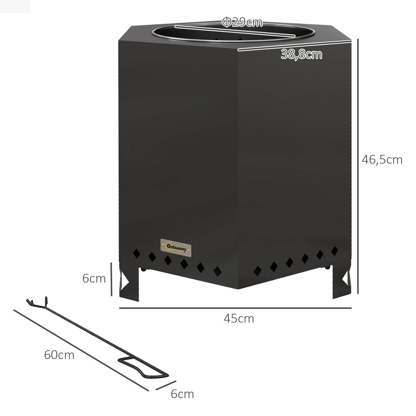 Smokeless black metal fire basket for patio and camping