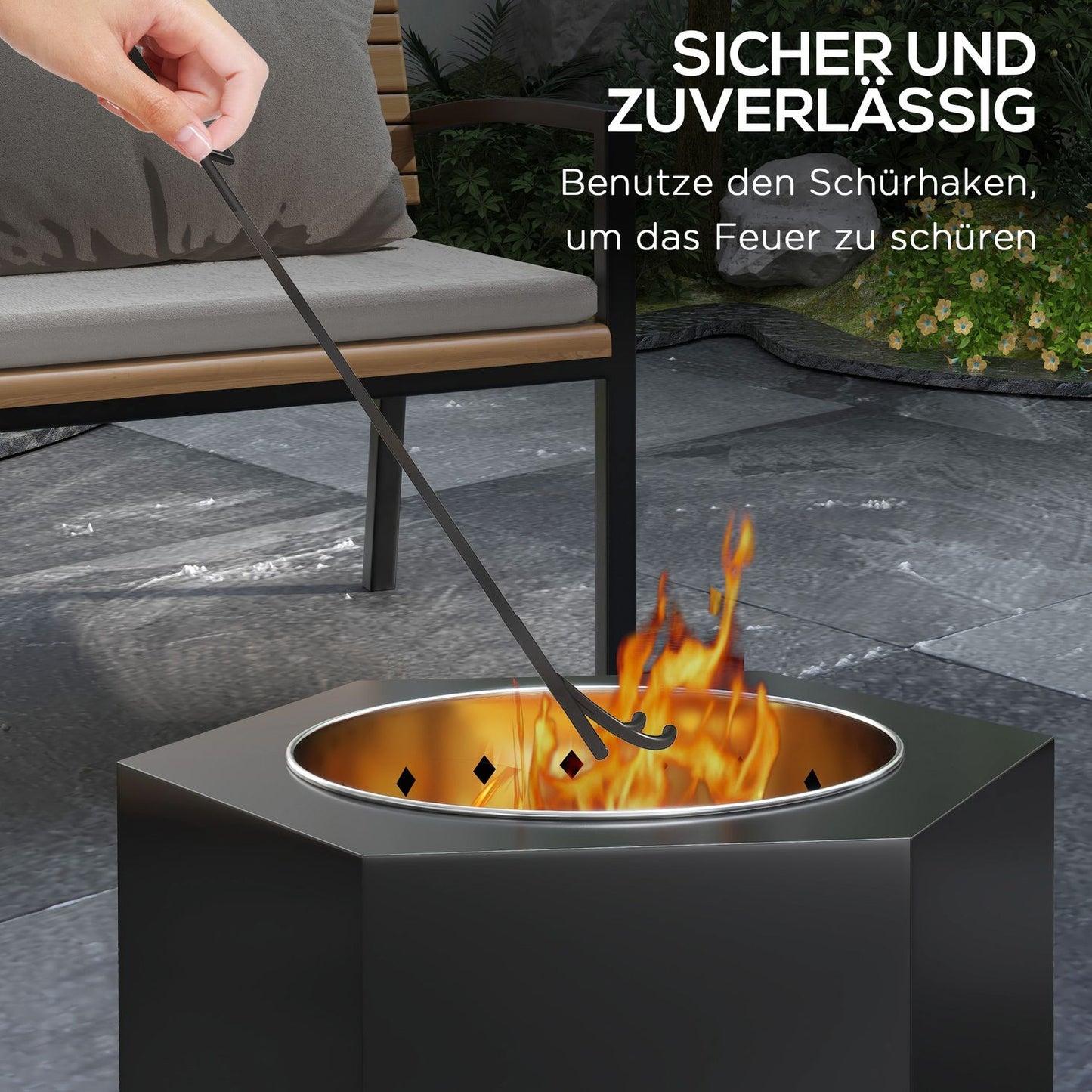 Smokeless black metal fire basket for patio and camping