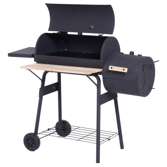 Charcoal grill with smoker and double chambers