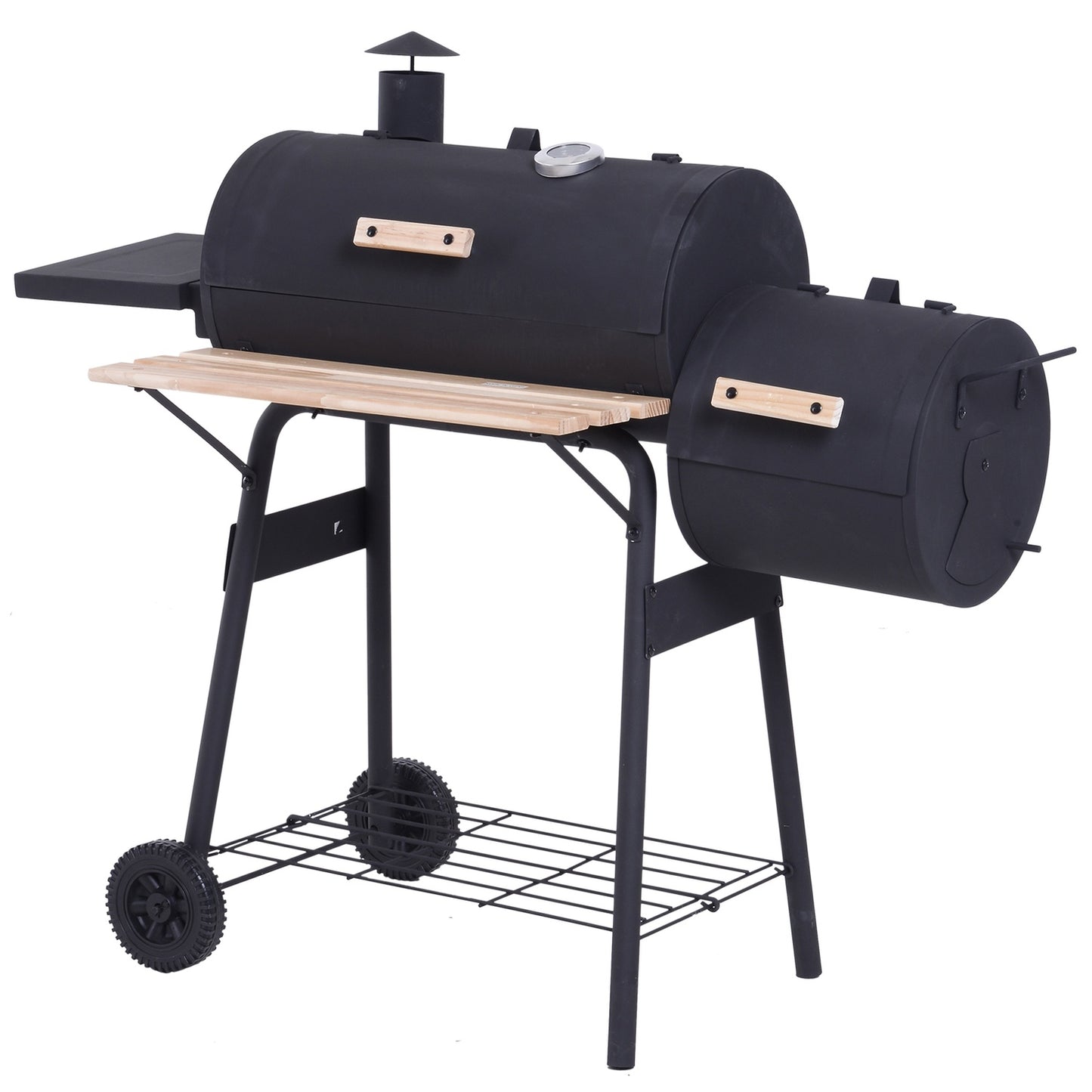 Charcoal grill with smoker and double chambers