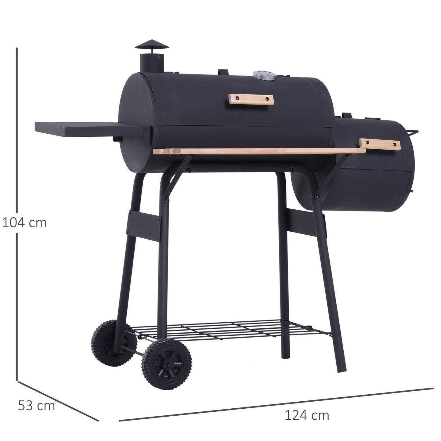 Charcoal grill with smoker and double chambers