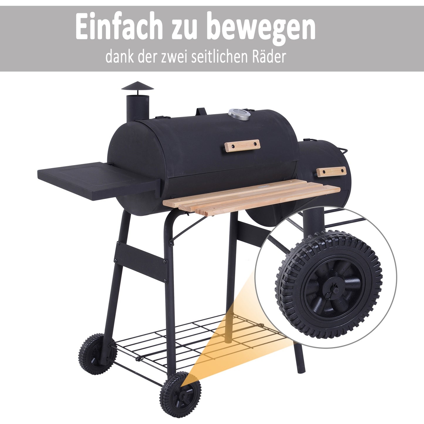Charcoal grill with smoker and double chambers