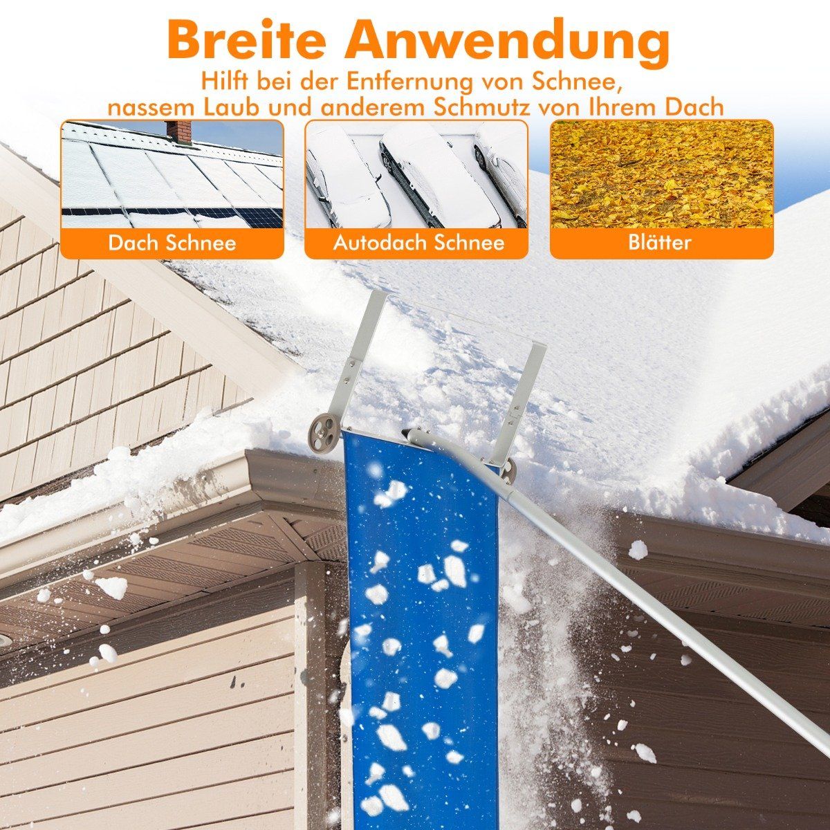 Snow Rake with 5-Piece Bar & Aluminum Frame & Non-Slip Handle Silver