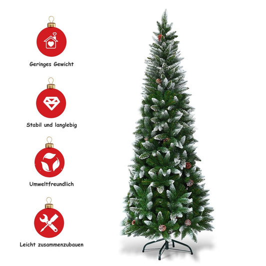 Snow-covered Christmas tree with metal stand and 630 tips PVC needles 220 cm