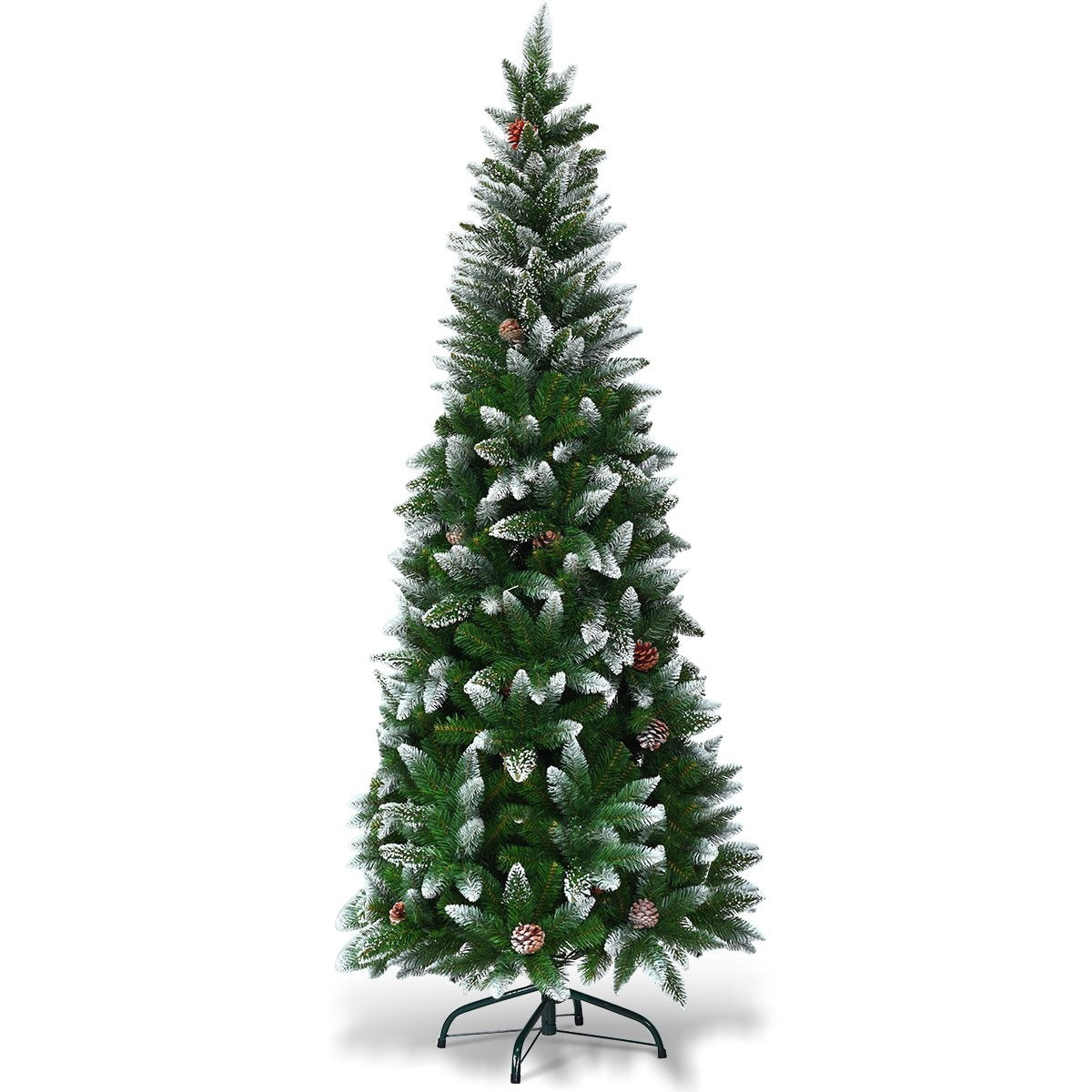 Snow-covered Christmas tree with metal stand and 630 tips PVC needles 220 cm