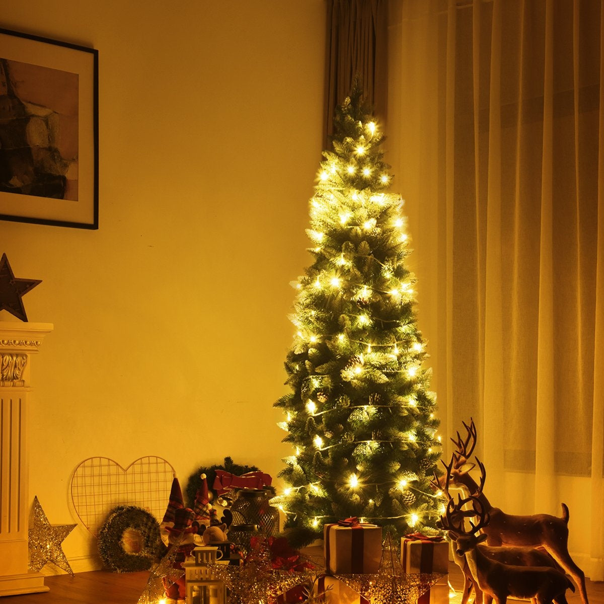 Snow-covered Christmas tree with metal stand and 630 tips PVC needles 220 cm