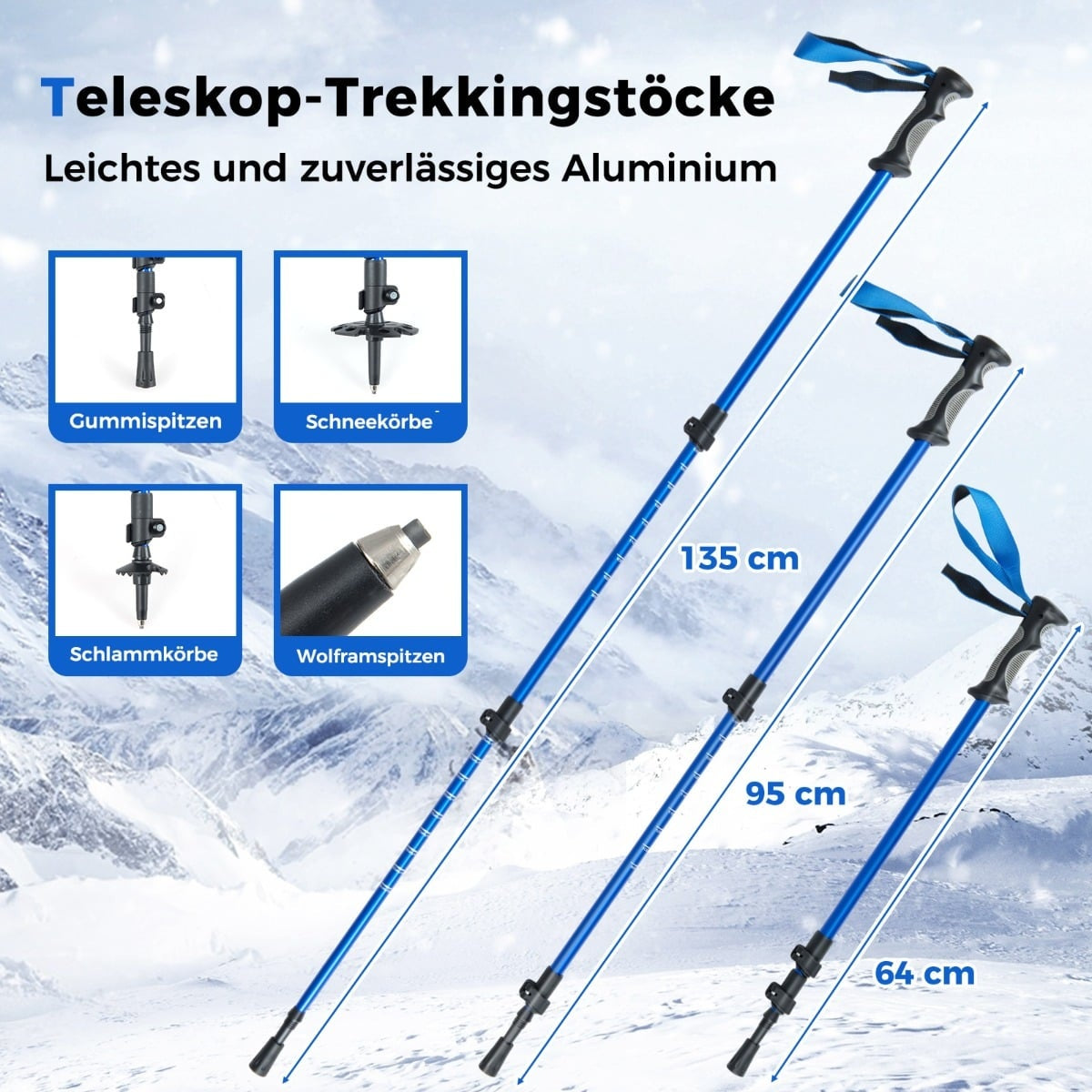 Snowshoes with Heel Lift, Trekking Poles & Bag, Size 35-45