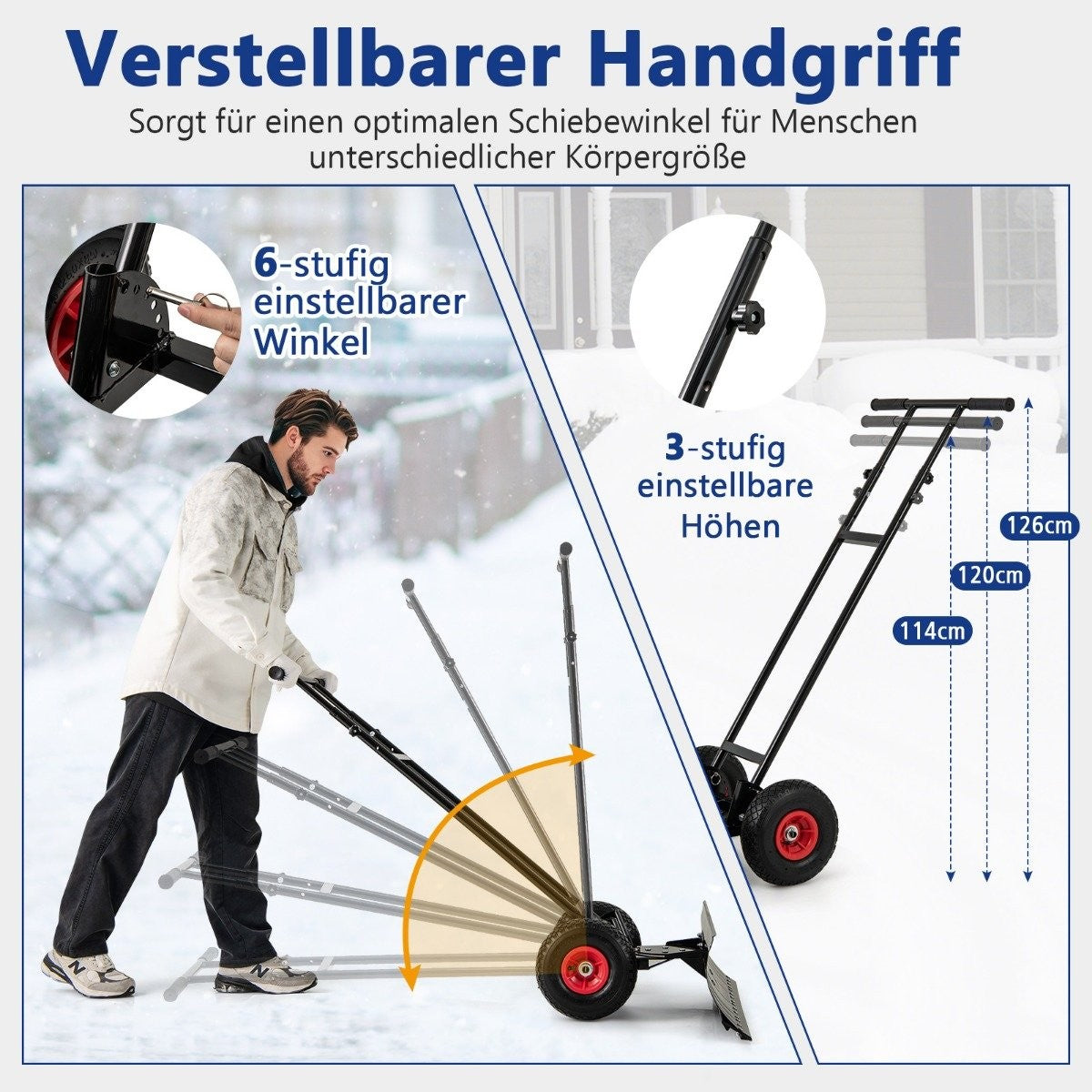 Snow shovel on wheels 91.5 cm working width, height adjustable & adjustable angle black