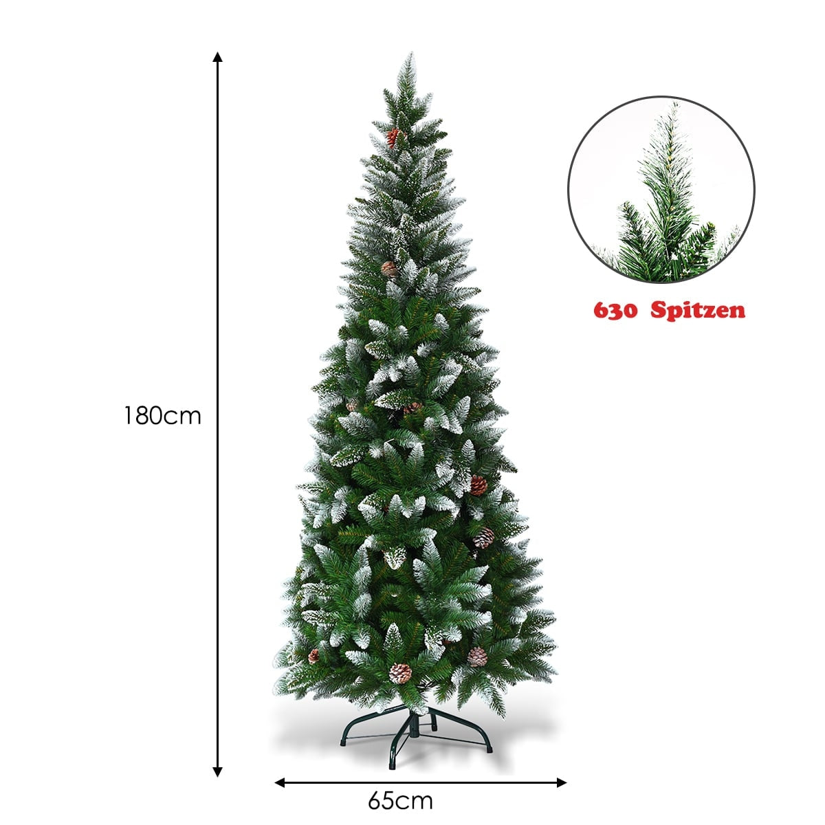 Snowy Christmas Tree with Metal Stand, 630 PVC Tips, 180cm