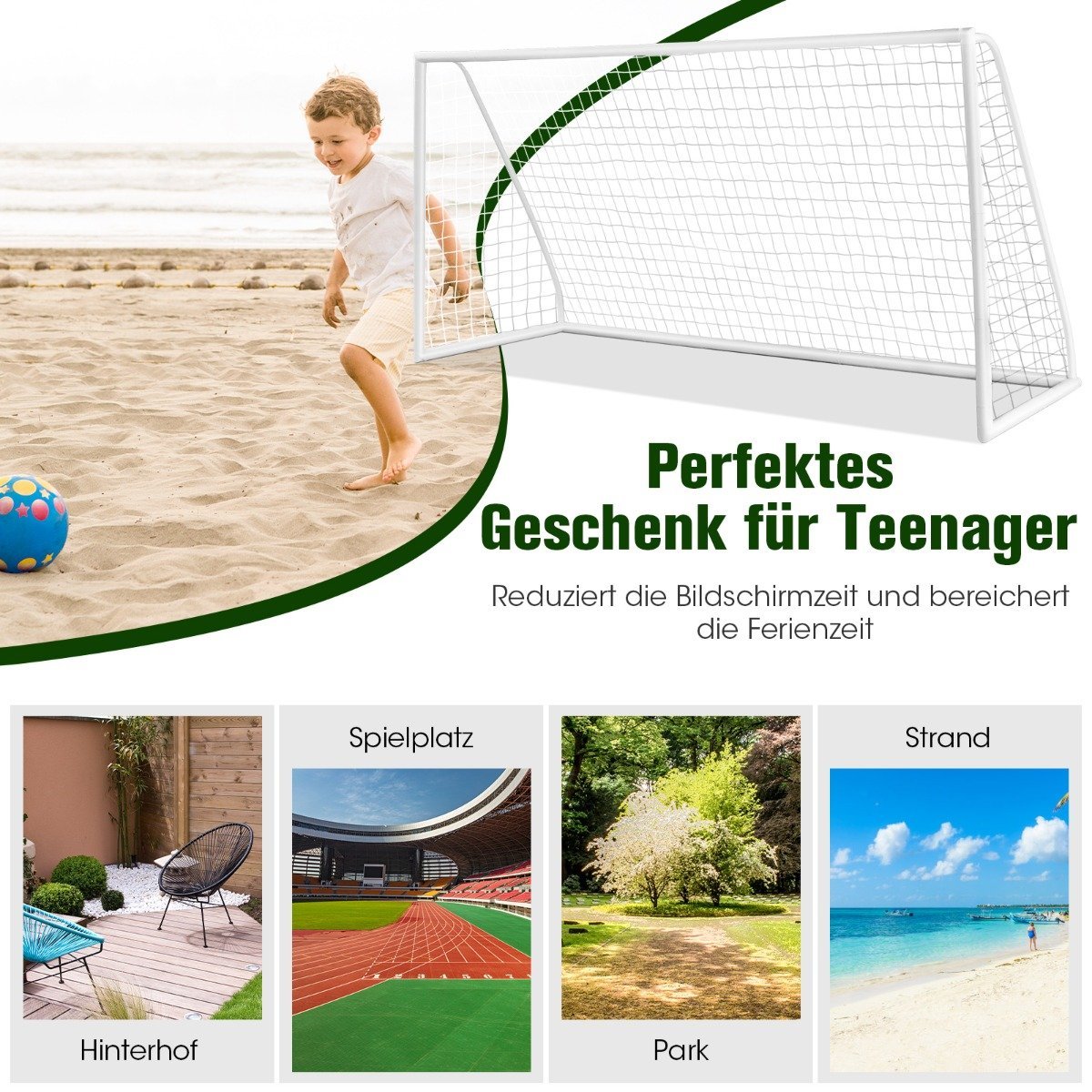 Soccer Goal 365x182 cm with Durable Net & Stakes