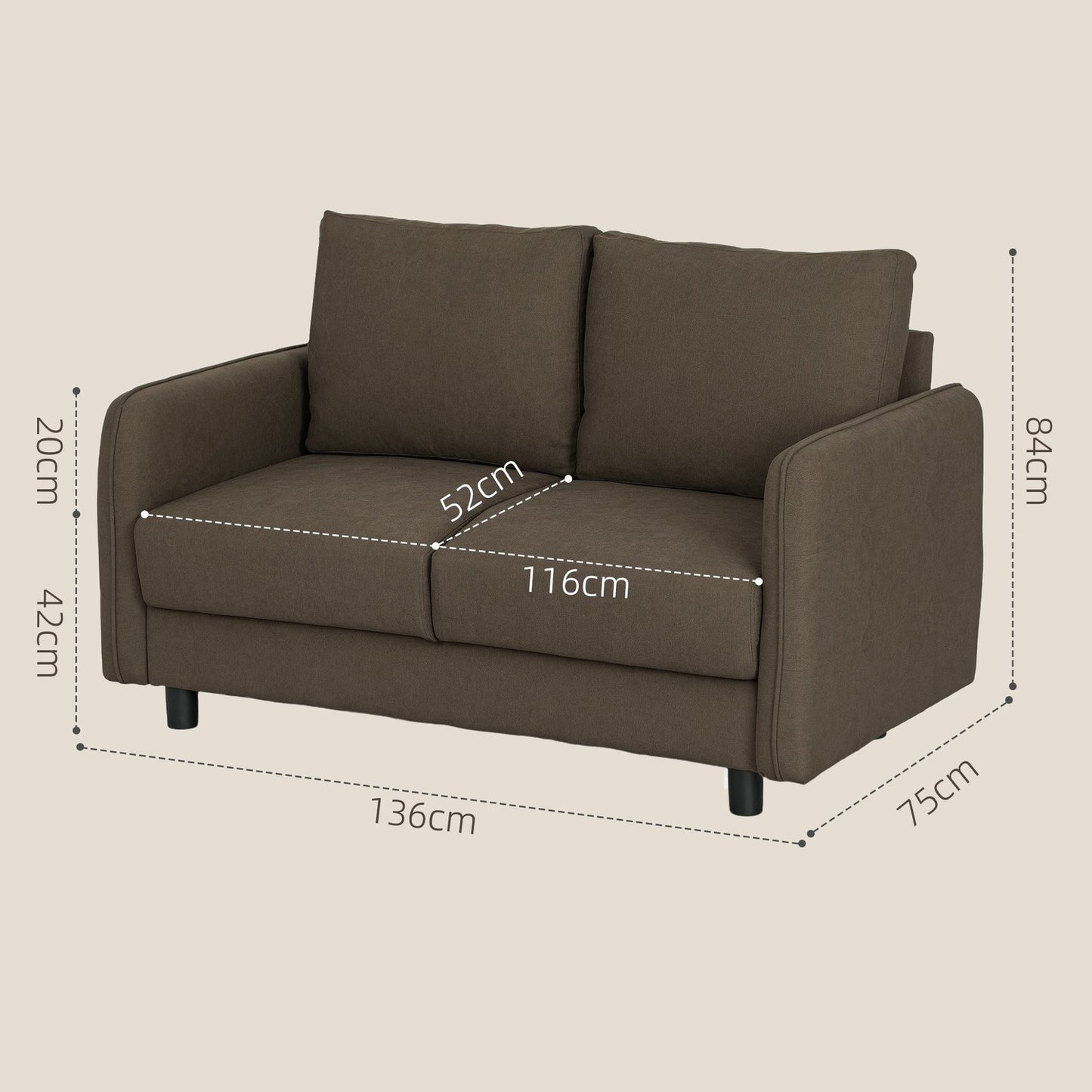 2-seater modern brown sofa with storage and velvet look